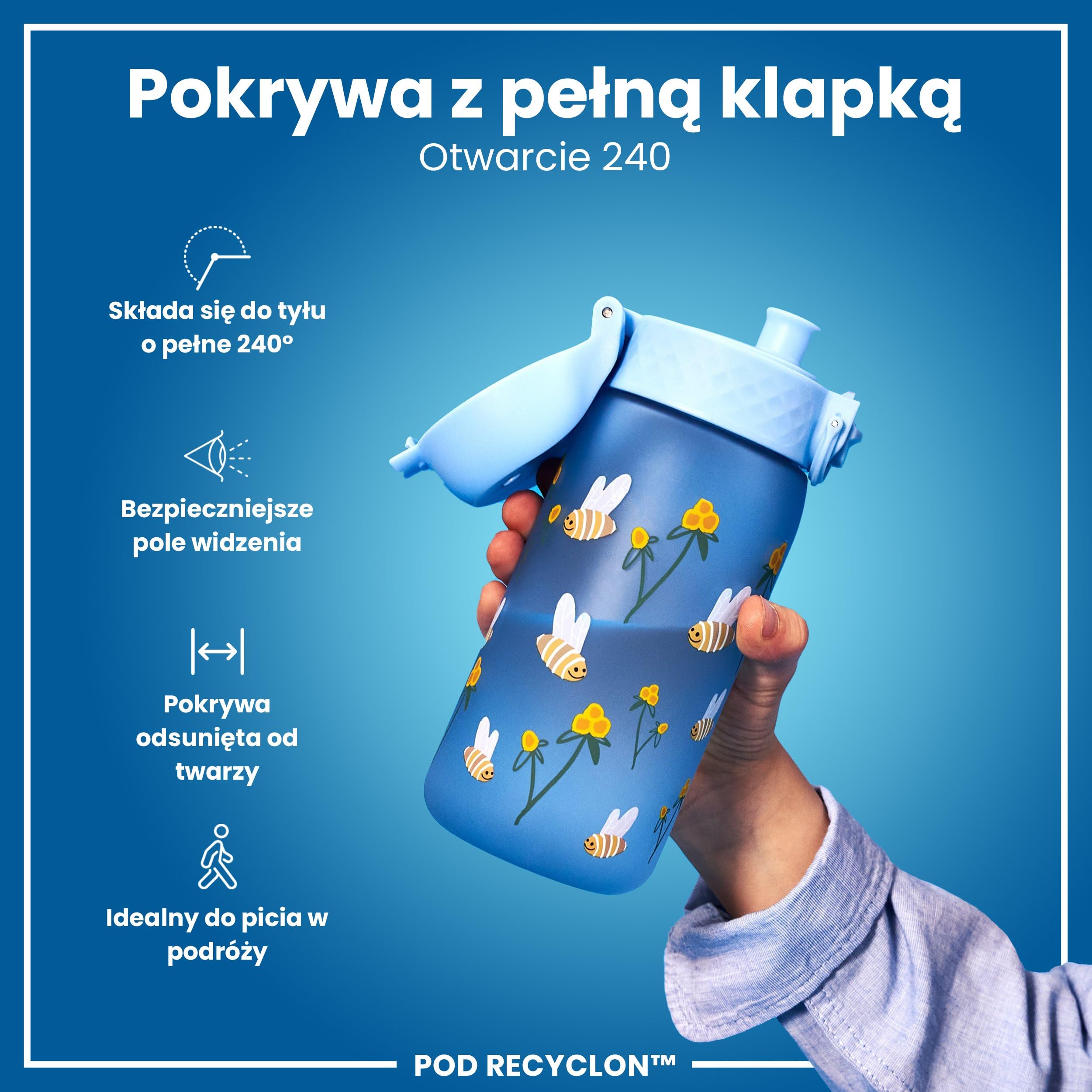 ION8 Butelka dla Dzieci, 350 ml/12 oz, Szczelna, Łatwa do Otwarcia, Bezpieczny Zamek, Można Myć w Zmywarce, Bez BPA, Uchwyt do Przenoszenia, Łatwa do Czyszczenia, Bezwonny, Trzmiele