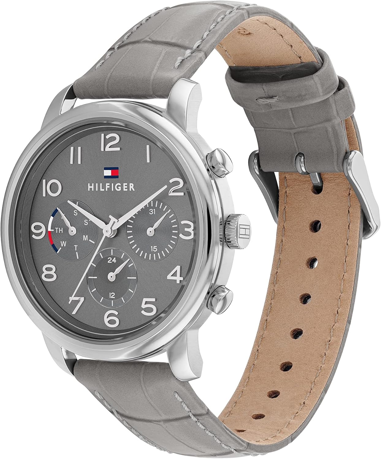 Tommy Hilfiger Orologio Analogico Multifunzione al Quarzo da Donna con Cinturino in Pelle Grigio Scuro - 1782521