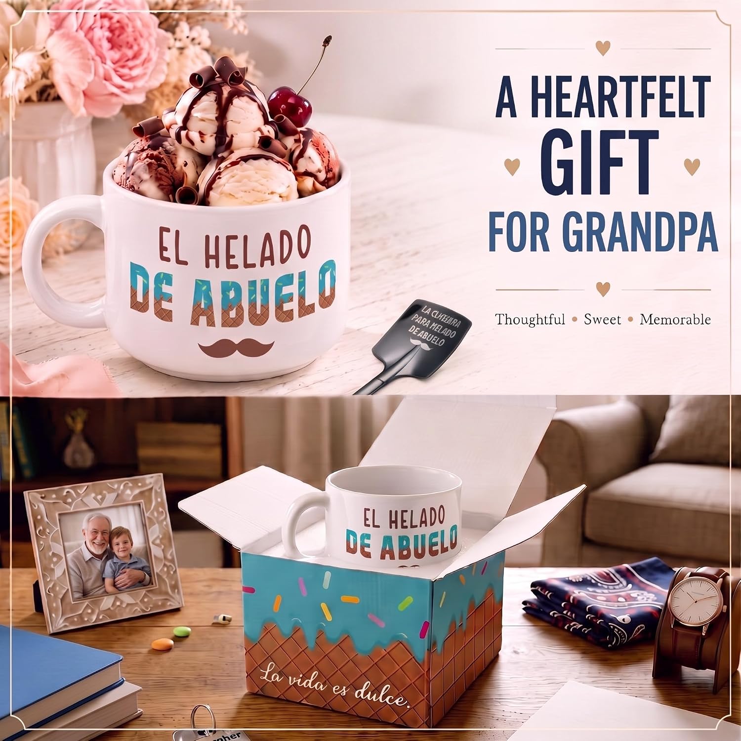 Havawish Grandpa's Ice Cream Bowl Set in Spanish Christmas Abuelo Gifts