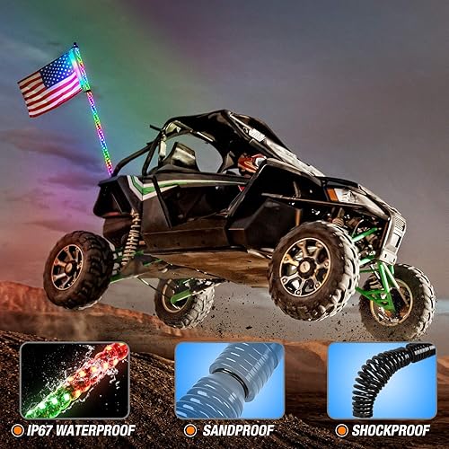 Vista 17 de Nilight 2 luces LED RGB en espiral de 3 pies con base de resorte, luz de persecución RF, control remoto, látigos de antena iluminados para Can-Am