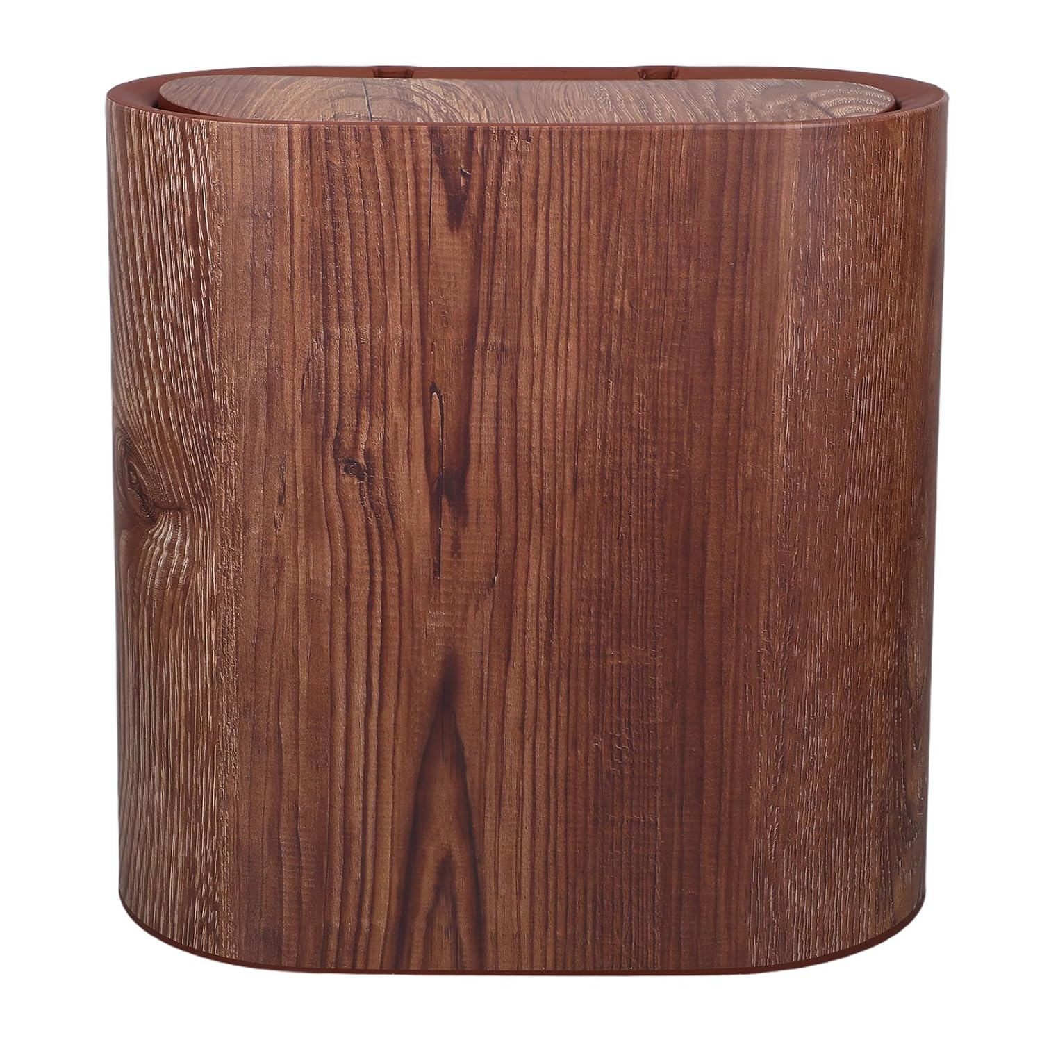 14l Narrow Kitchen Trash Can with Lid, Wood Grain Plastic Wastebasket for Bathroom, Office, Hotel, Space-Saving Garbage Bin for Home Organization