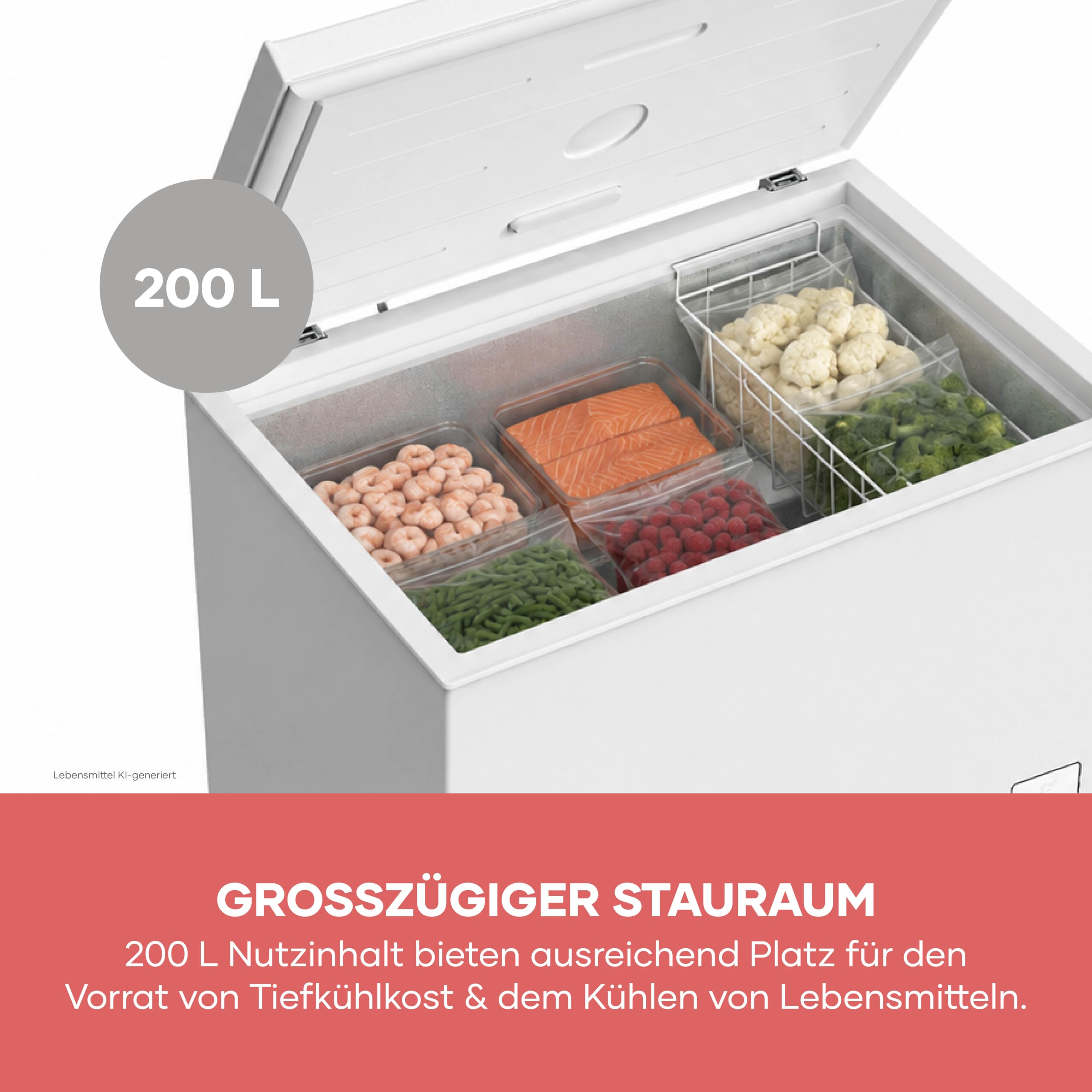 Severin Gefriertruhe, 200L, 4-Sterne-Gefrieren, -24°C, Inverter, 39 dB | Geringe Lautstärke, Freistehend, Energieeffizienzklasse C, Inverter, 32 kg, 98,0 x 54,6 x 82,5 cm, freezer, weiß, 8849