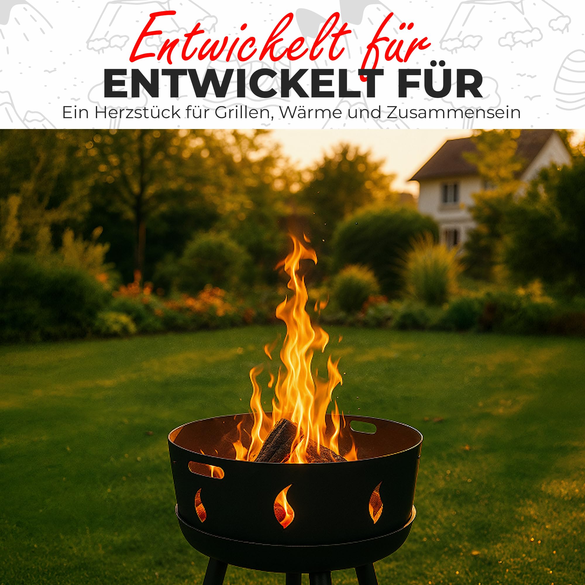 Funkenschutz Feuerschale Ø 60 x 27 cm Schwarz, Feuerring Grill, Feuerring, Firepit Ring, Grillring für Feuerschale, Feuerstelle Outdoor