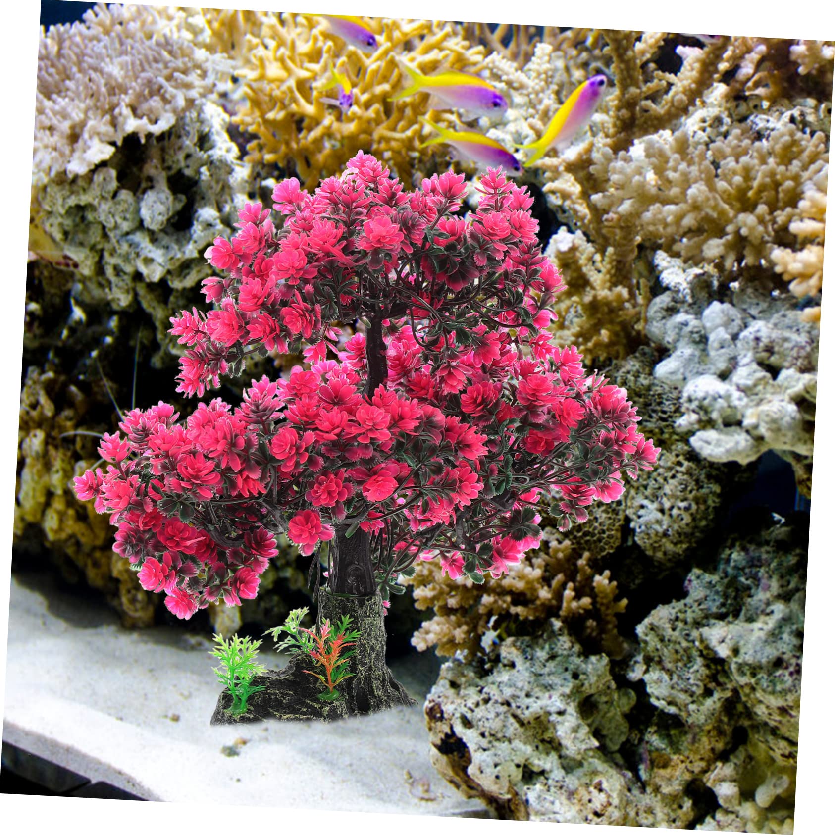 Yardwe Fish Tank Landscaping Tree Artificial Bonsai Potted Plants Artificial Decor Desktop Accessories Zen Garden Flower Resin Log Tree Branch Simulated Tree Landscape Decor Red Aircraft - Image 2