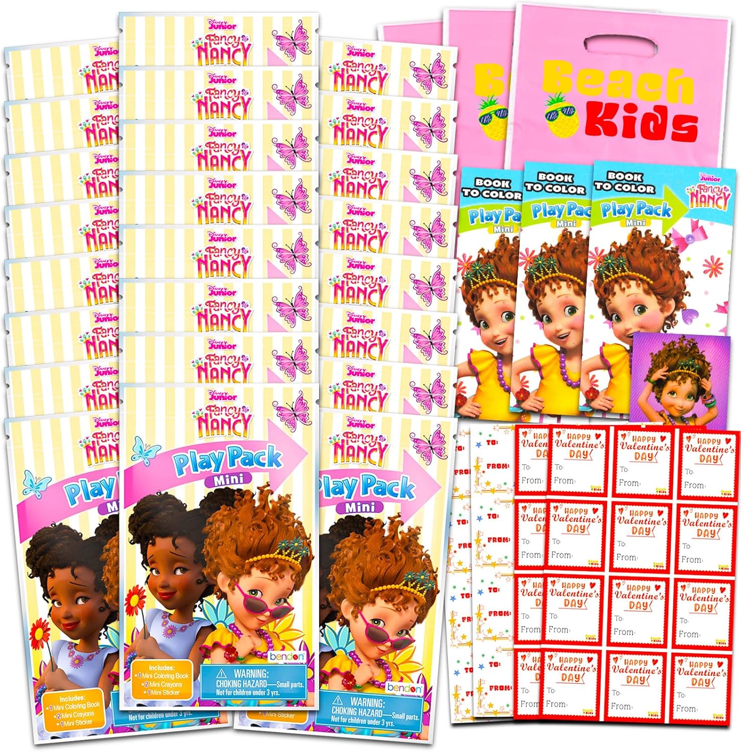 Fancy Nancy Valentine's Day Classroom Gift Exchange Bundle - 24 Fancy Nancy Mini Coloring Activity Books for School Valentines Cards, Stickers | Valentines Kids Party Favors