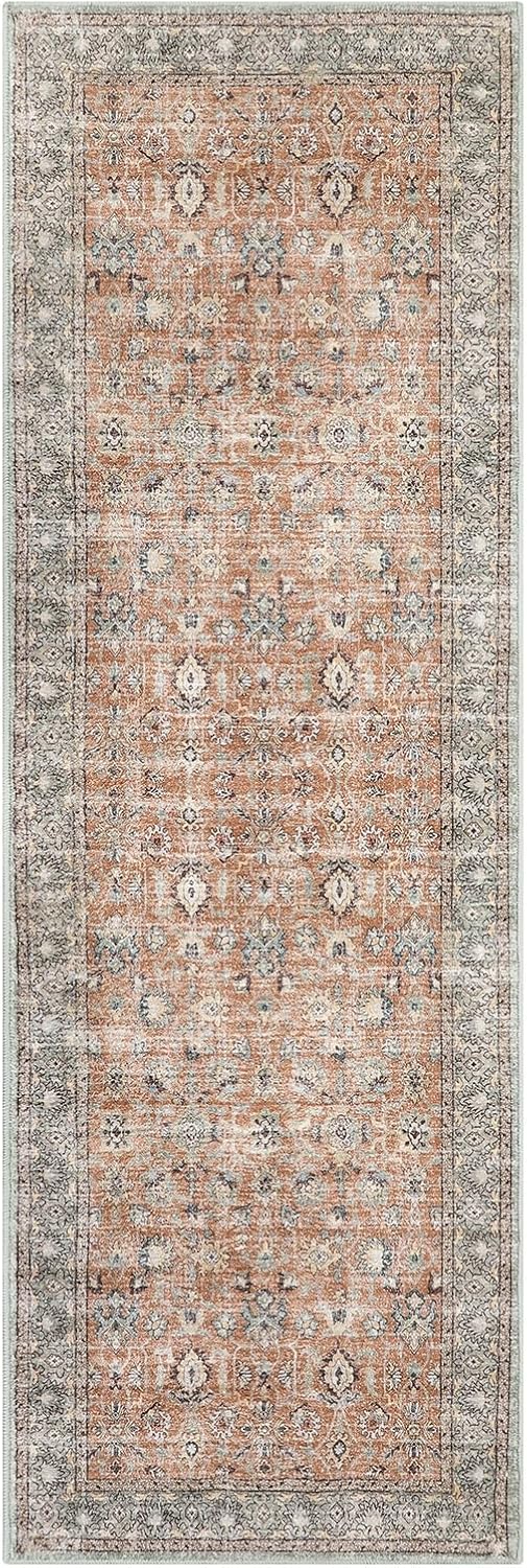 LIVEBOX Washable Runner Rug 2x6 Boho Kitchen Rug Runner Long Entryway Rug, Low-Pile Vintage Terracotta Rug for Bedroom, Non-Slip Soft Carpet Throw Rug for Bathroom Laundry Room Hallway