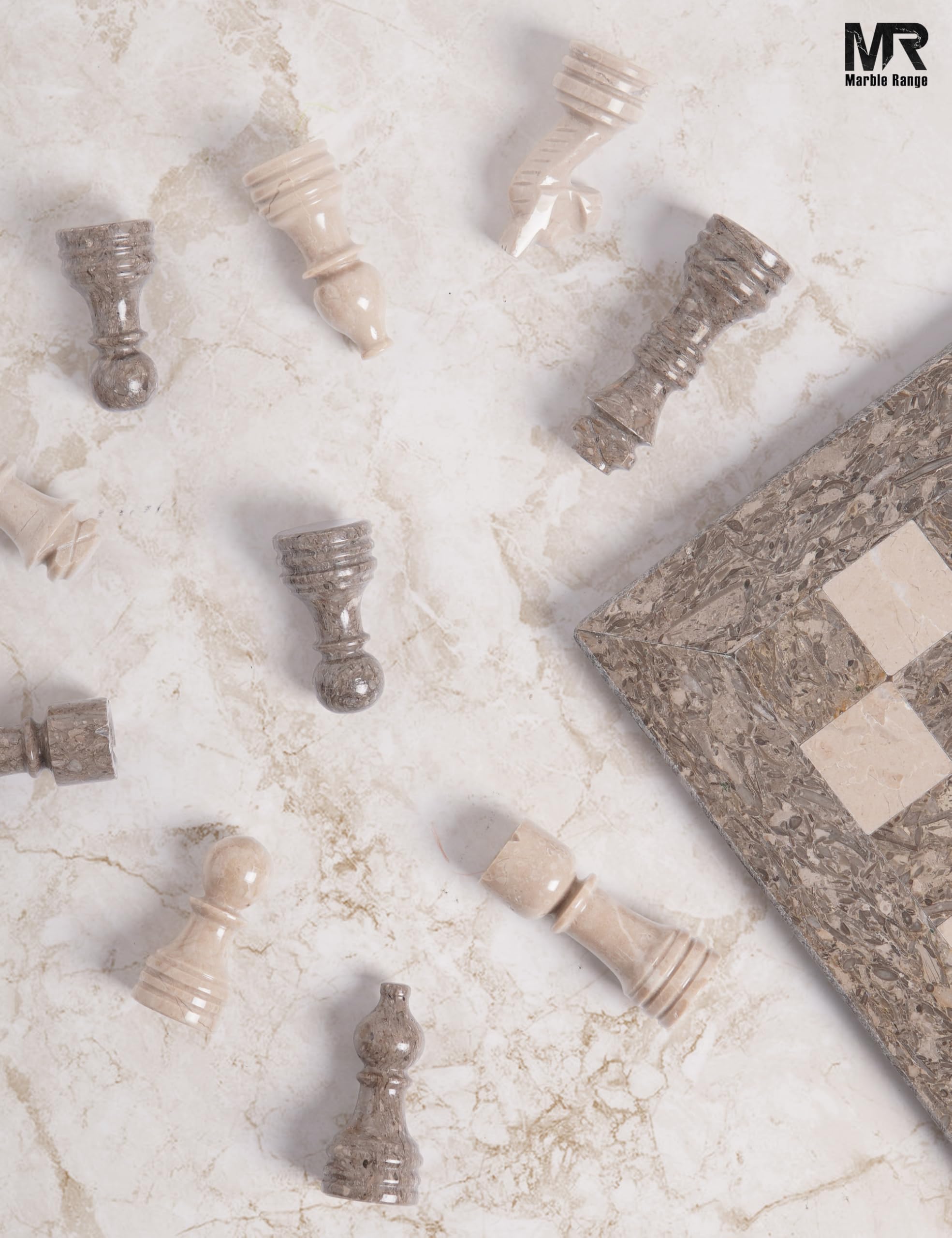 MARBLE RANGE Schachset aus Marmor, 30,5 cm, handgefertigte Modelle von Oceanic und Verona für Erwachsene, Marmor-Brettspiel für die ganze Familie mit Aufbewahrungsbox und 2 zusätzlichen Damen