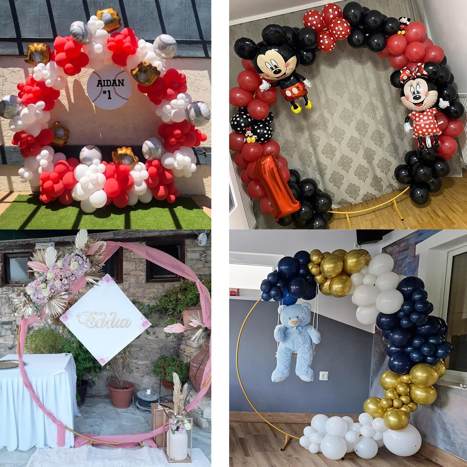 BalloonArch metalowy okrągły stojak na tło, metalowy okrągły zestaw łuku balonowego, stojak na tło weselne, trwały, wielokrotnego użytku, na ceremonię, przyjęcia urodzinowe, wieczór panieński,