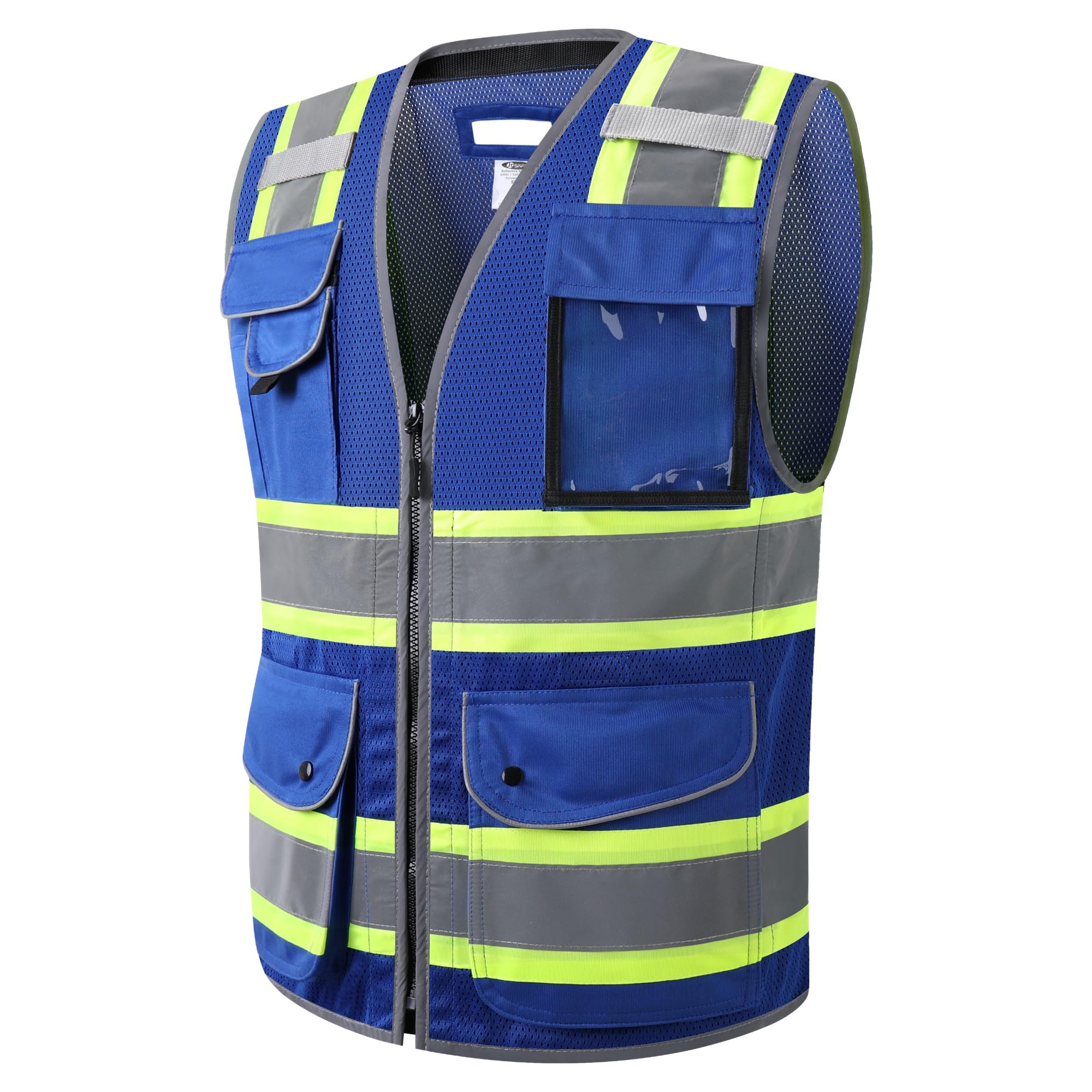 JKSafety11 Pockets Hi-Vis Blue Mesh Safety Vest for Men Women High Visibility Reflective Construction with Zipper Work Utility PPE Work Gear ANSI/ISEA compliant (102-Blue L)