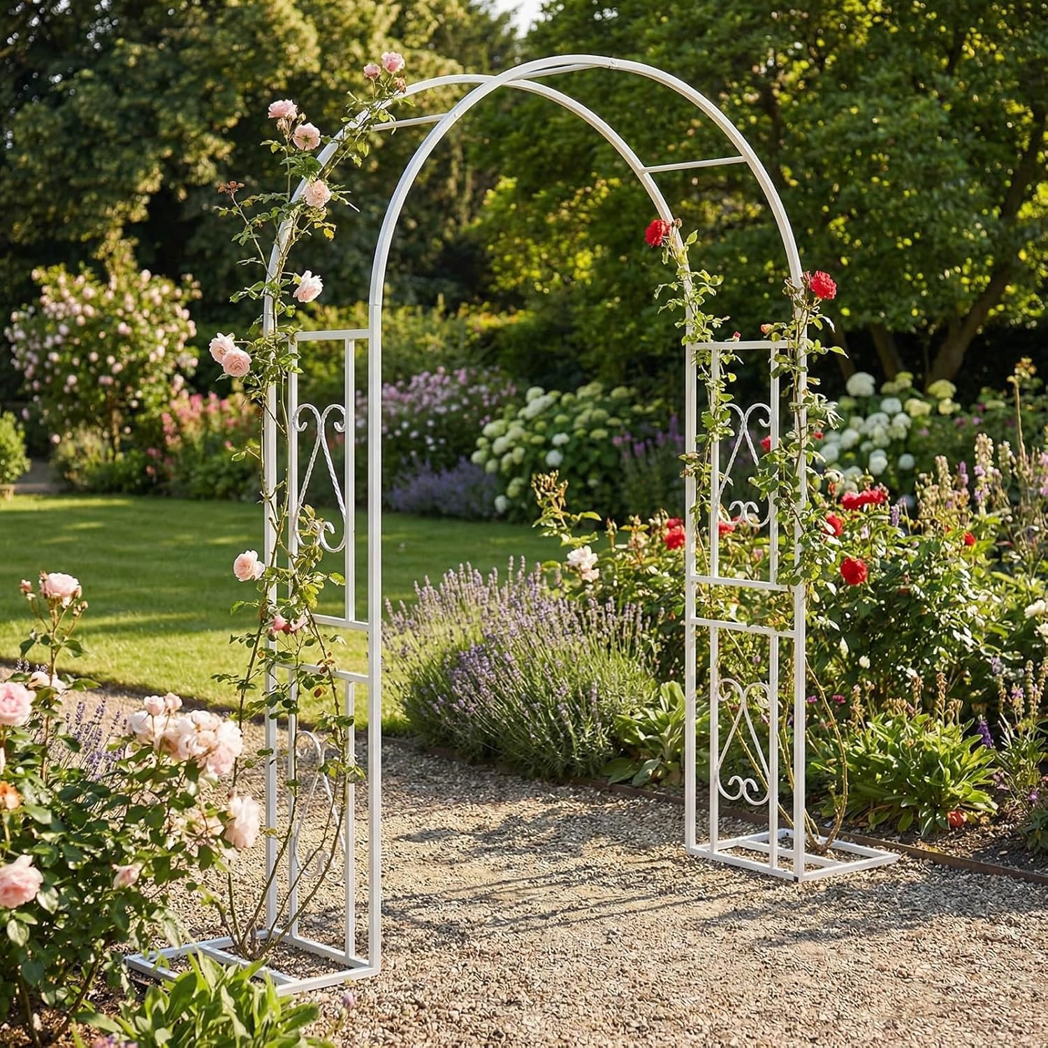 Garden Arch Trellis for Climbing Plants, Metal Garden Arbor Heavy Duty Wedding Arches 2.3m High, Arch Backdrop Stand with Wide Base for Birthday Party Decorations(White,1.4x2.3m)