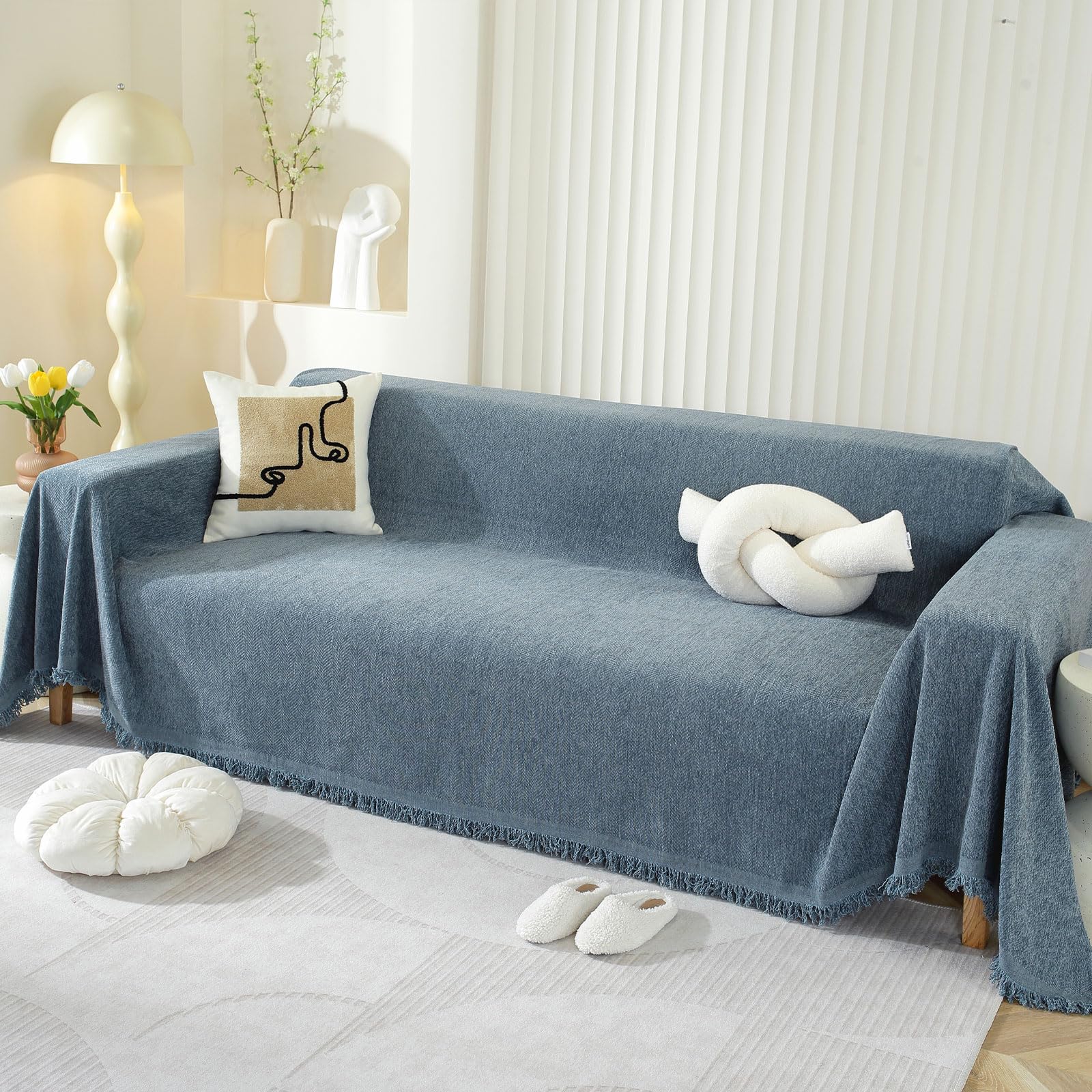 SHANNA Solid Sofa Cover for 2 3 4 Seater, Chenille AB Sided Slipcover for Corner Sofa, All-Season Protection Couch Cover for Dog, Couch Protector Loveseat Futon Cover L Shaped Sofa Cover with Tassel — image 1