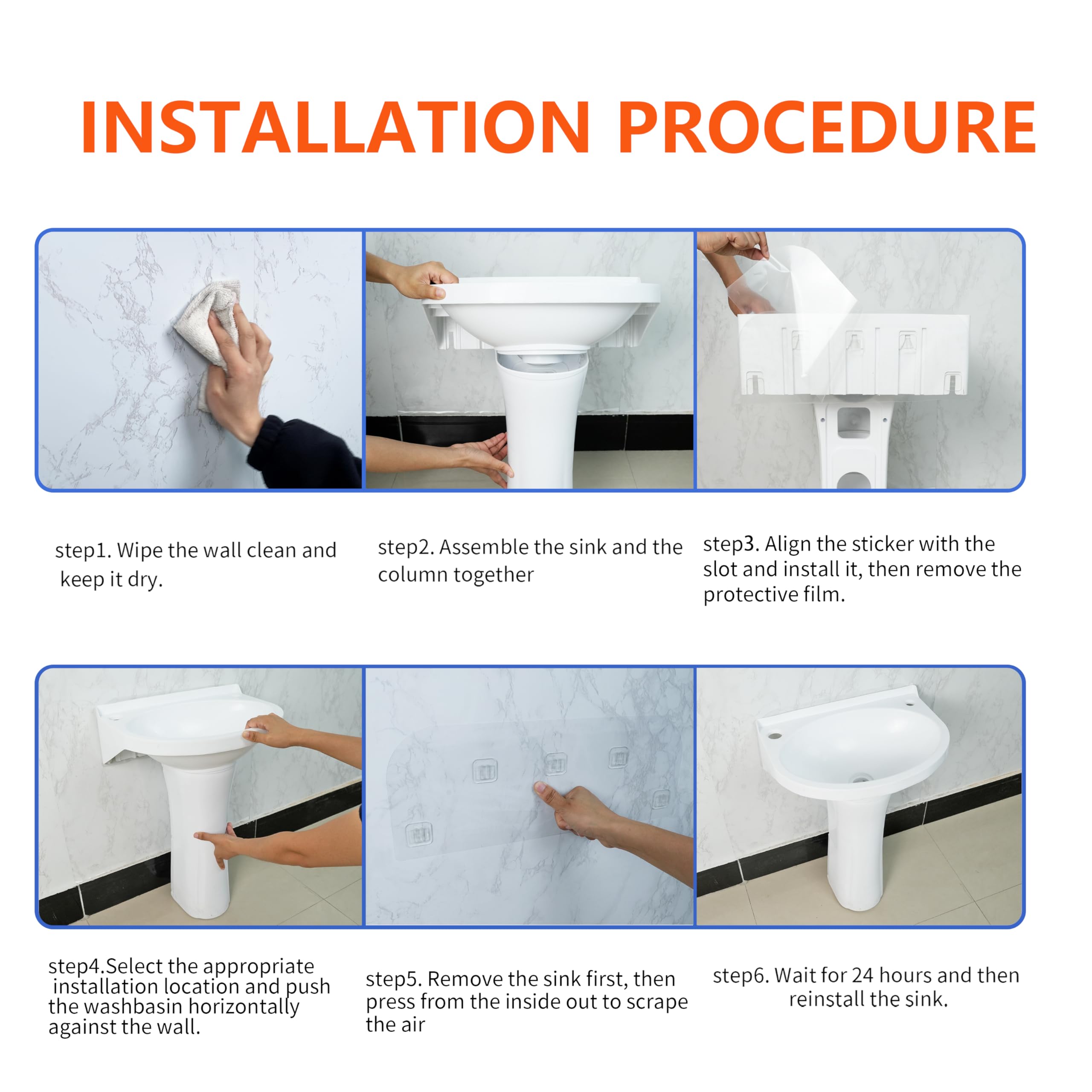 Évier sur pied en plastique pour tout-petits – Petit lavabo de salle de bain pour enfants – 40 x 28 x 53 cm – Installation sans perçage – Autocollant avec trou de robinet pour salle de bain – Colonne