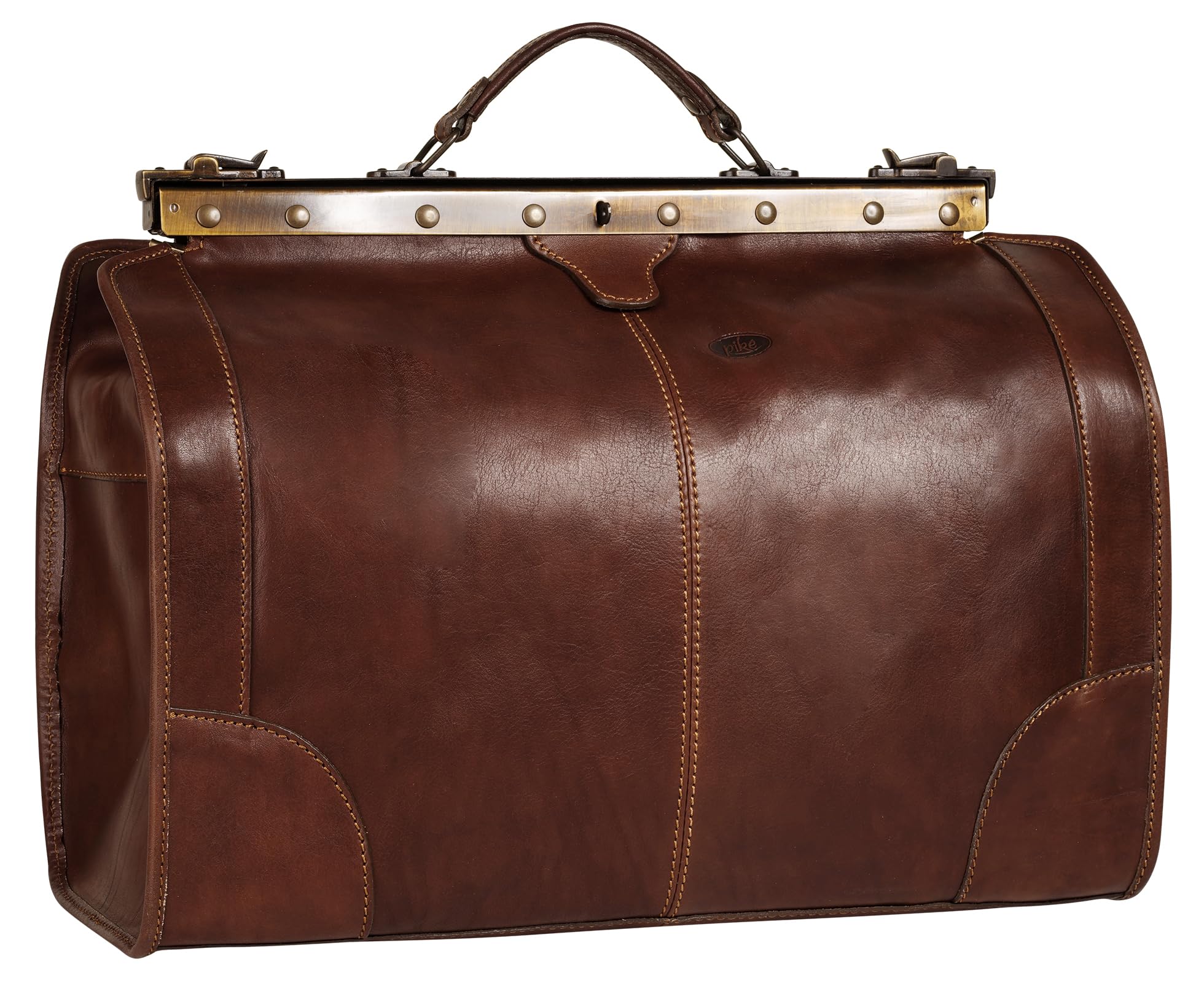 piké Doktortasche/Reisetasche LOMBARDIA MEDIUM Echt Leder Damen Made in Italy | Nostalgische Arzttasche | Vintage Weekender mit Maulbügel