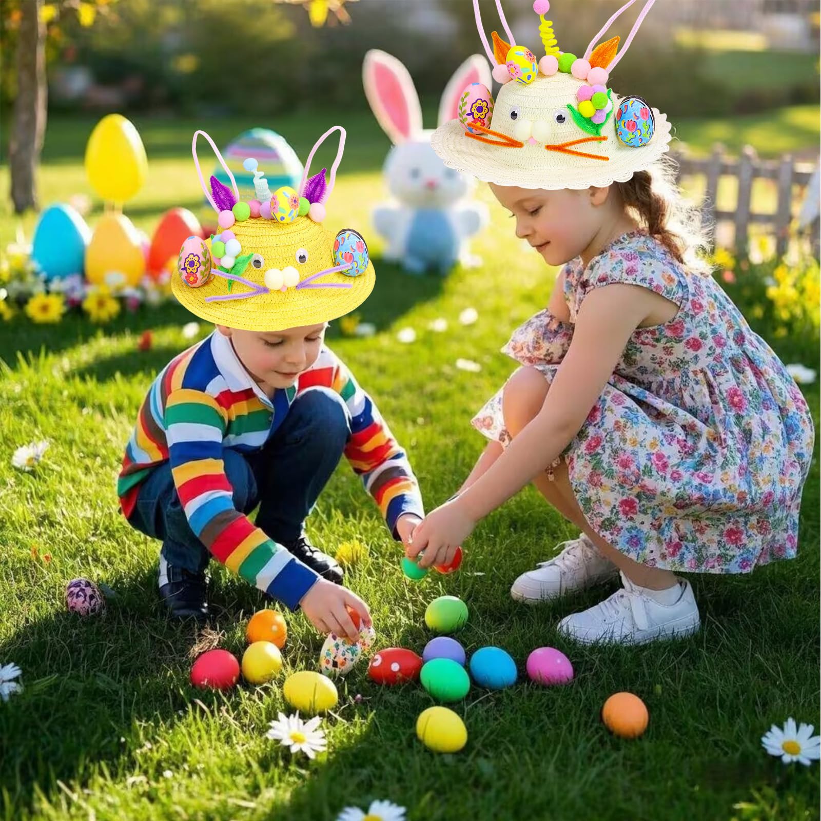 Easter Hat Making Kit Creative Bonnet Hat for Kids,Handmade Funny Easter Hat for Easter Children's Craft,Easter Bonnet Kit Make Your Own Bonnet Hat,Chicks Eggs Decorations Kit for Easter Party Favors - Image 4