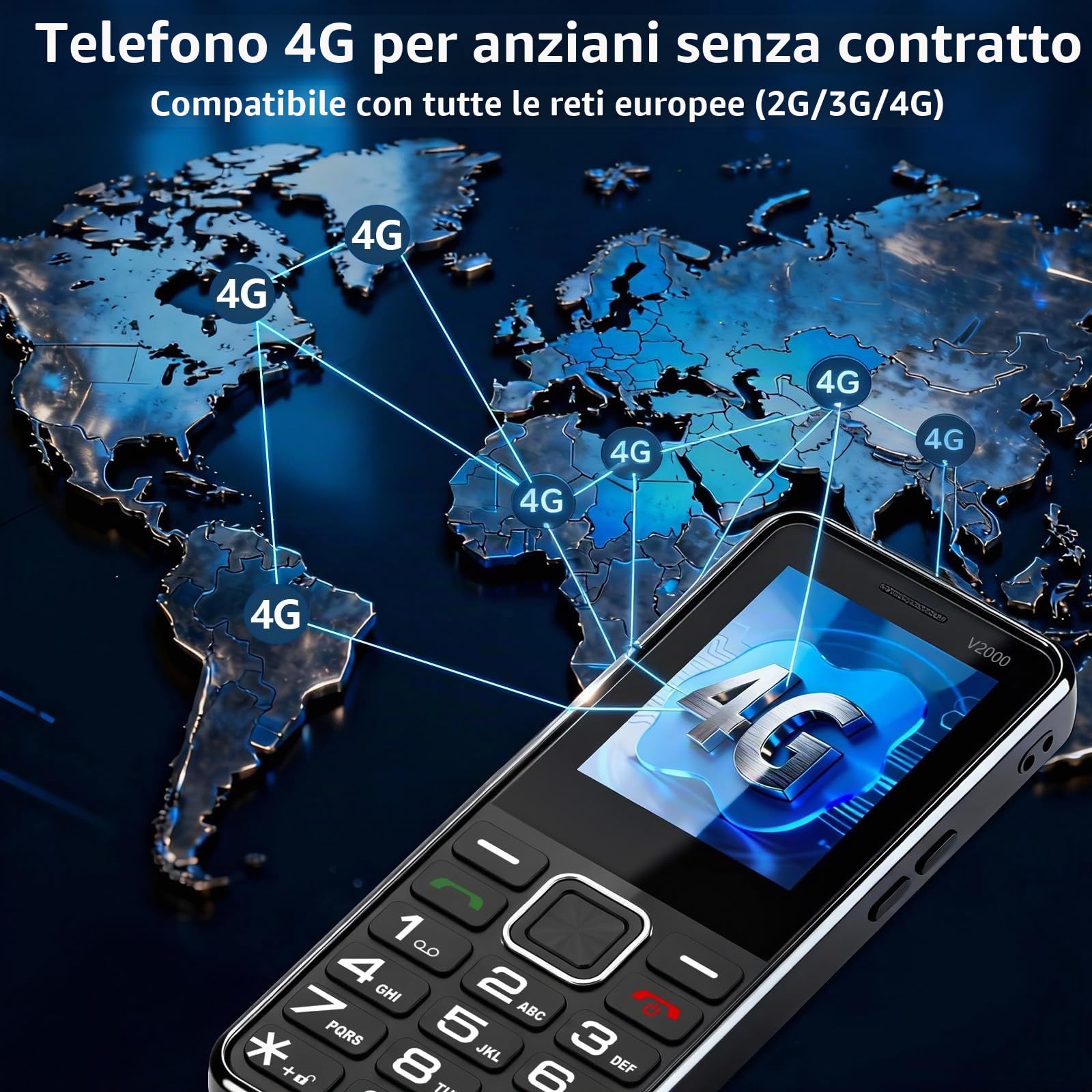 4G Telefono Cellulare per Anziani con Tasti Grandi e Base di Ricarica | Supporto SIM Doppio, Volume Elevato, Pulsante SOS, Display da 2,4”, 288 Ore di Standby, Chiamata Rapida, Fotocamera, USB-C