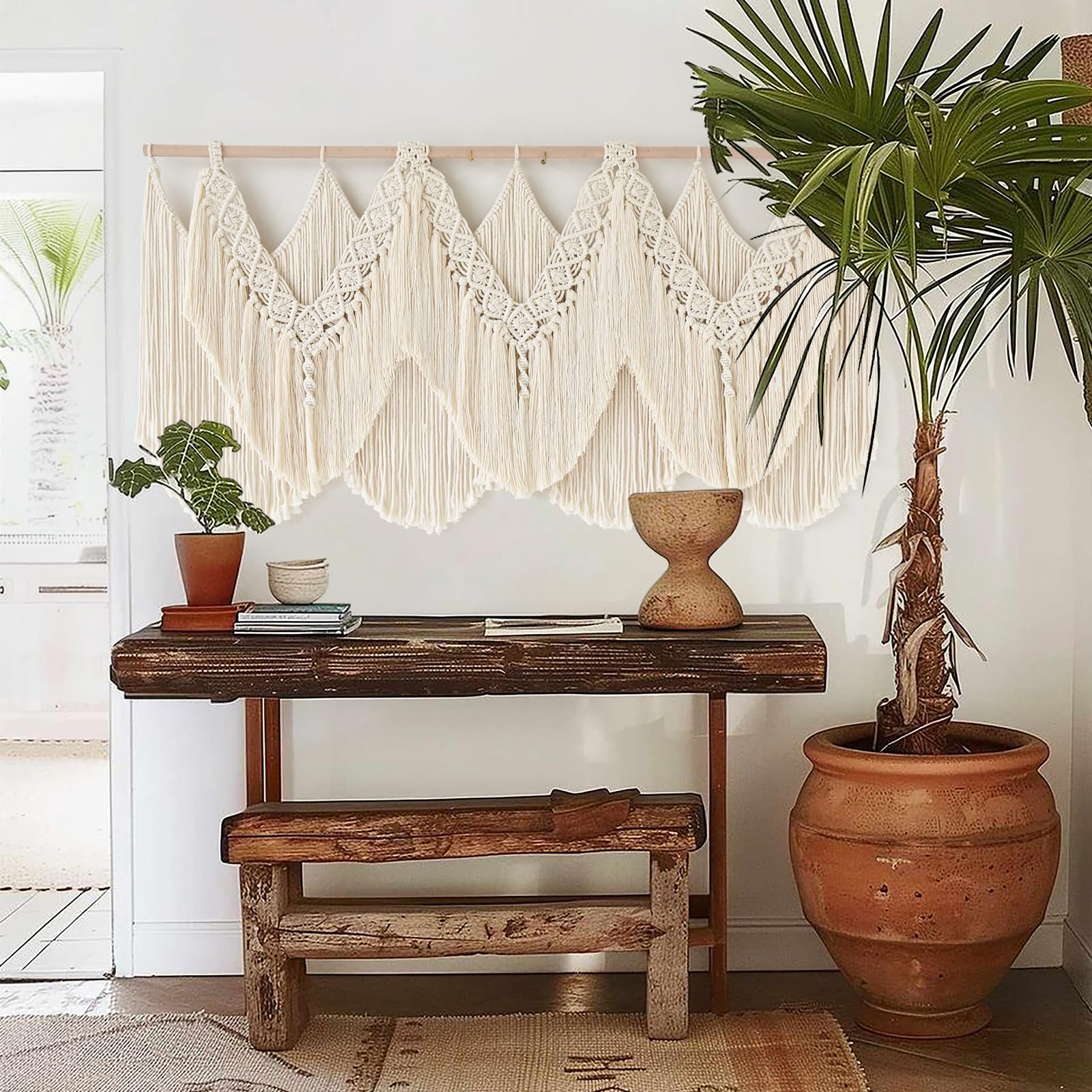 Macrame Wall Hanging Wedding Hanger Macrame Wall Decor Dorm Craftsmanship Handmade Tassel Knotting Boho Fiber Art Home Room Decor 47" W x 25" L