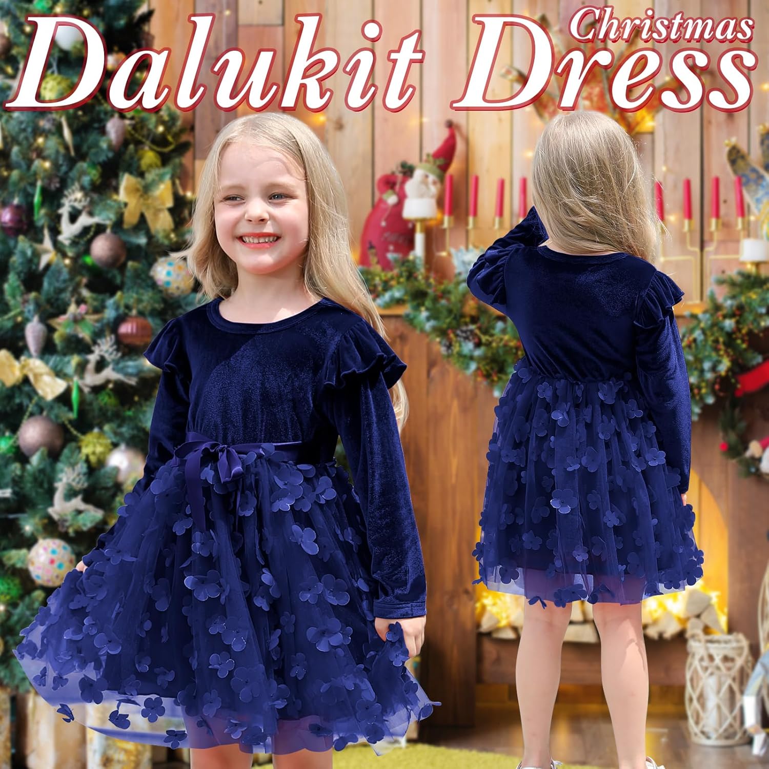 幼児 ガールズ チュチュドレス ベルベット 長袖ドレス 小さな女の子向け フラワーフリル 冬 プリンセスホリデーパーティー用