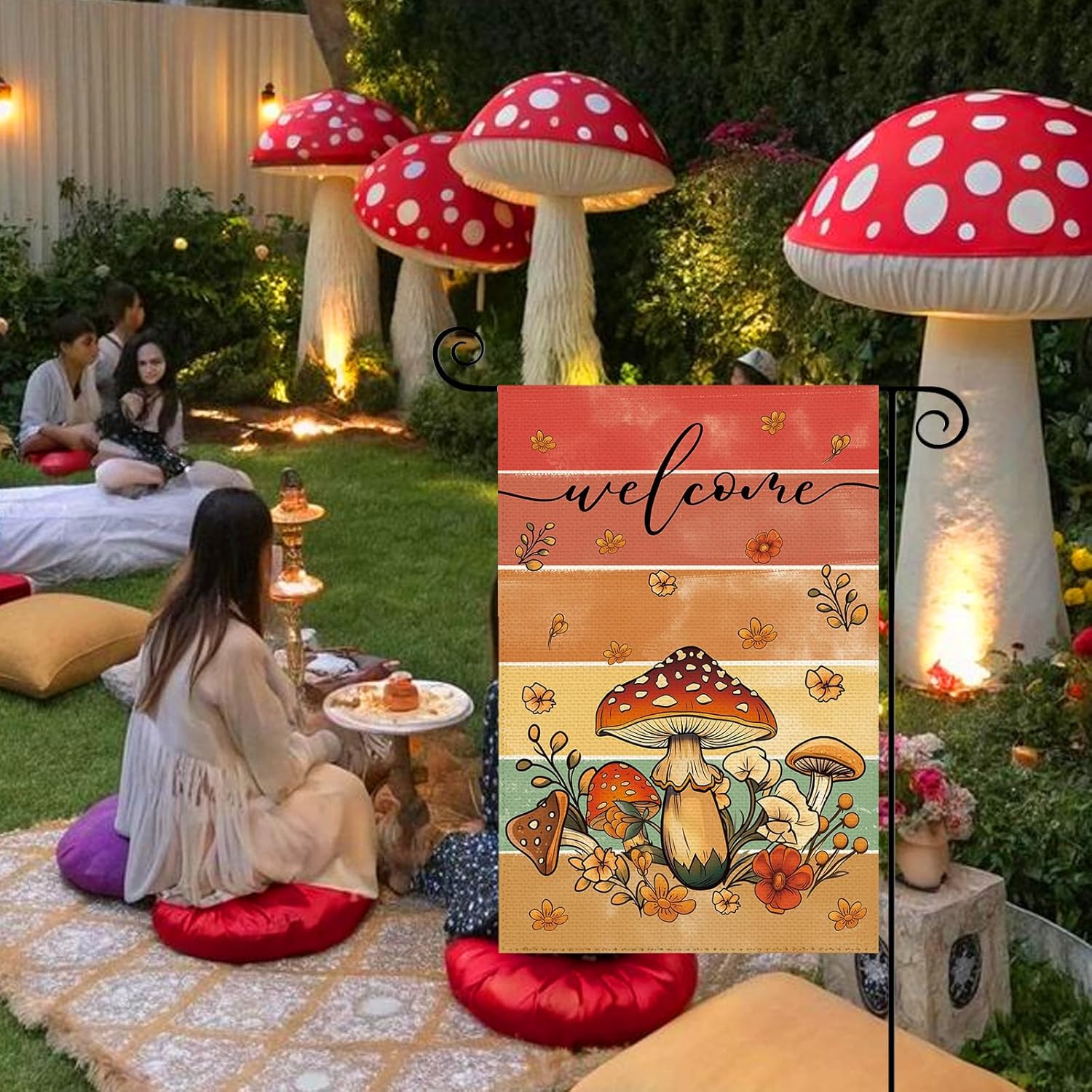 Fall Thanksgiving Harvest Mushroom Welcome Garden Flag 12 x 18 Inch Double Sided, Autumn Grateful Vintage Burlap Small Yard Flag Farmhouse Seasonal Holiday Patio Outdoor Outside Decoration - Image 2