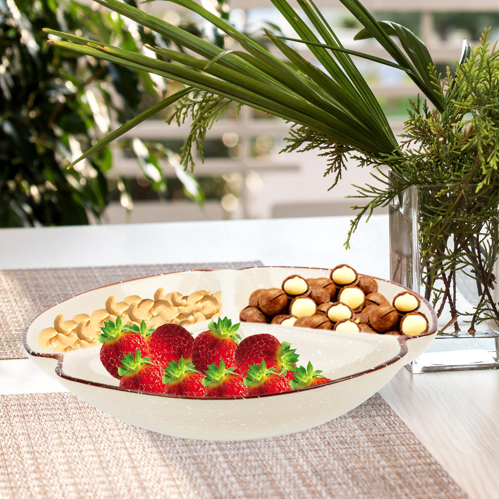 Assiette Compartimentée Céramique Plateau Divisé pour Snacks et Fruits Design Pratique et Facile à Nettoyer pour Maison et Restaurant
