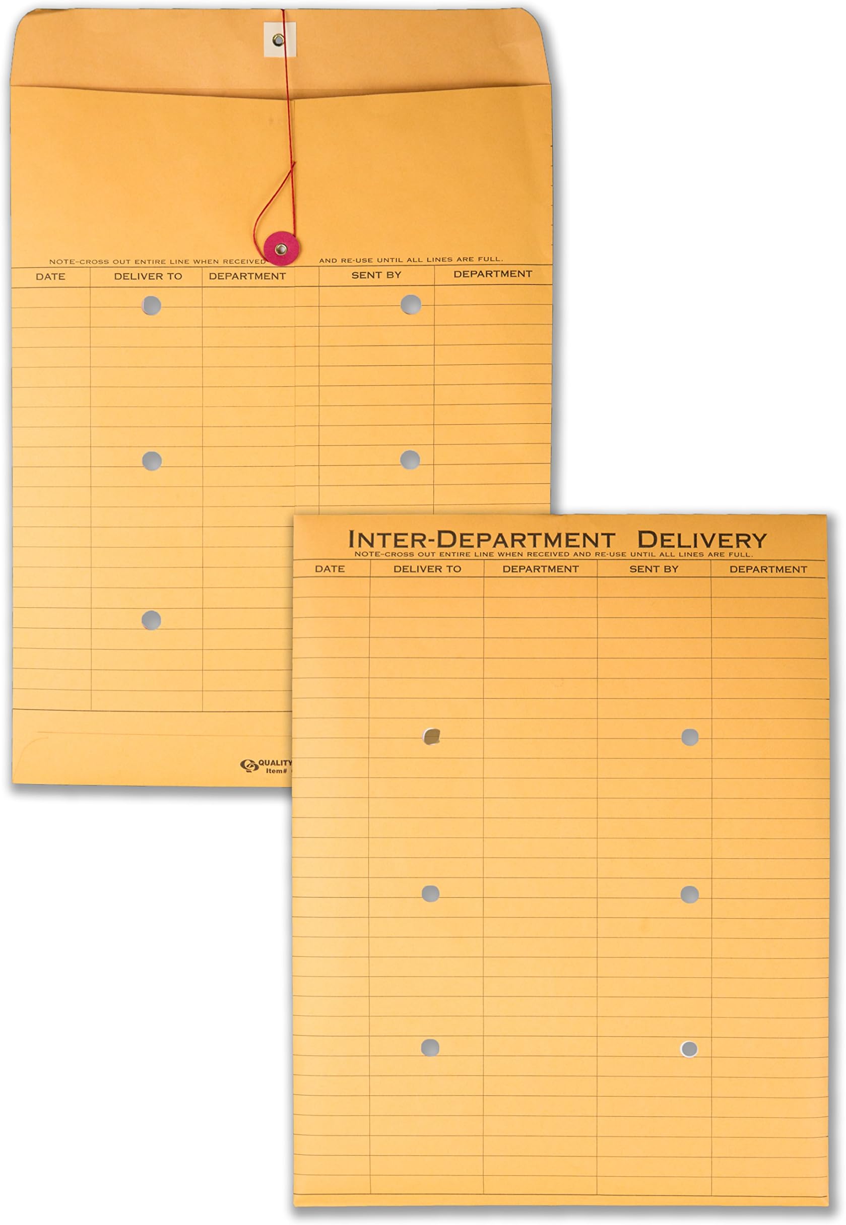 Quality Park Interoffice Envelopes, String and Button, Brown Kraft, 10 x 13, 100 per Case, (63561)
