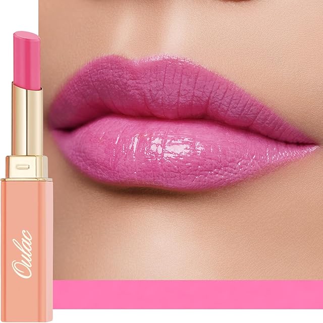Oulac Moisturising Lipstick Pink - Moisture Shine Hydrating Lipstick & Tinted Lip Balm for Dry Lips, Medium Coverage Lip Colour | Juicy Look, Glossy Finish, Vegan, Cruelty-Free, She Pop (06)
