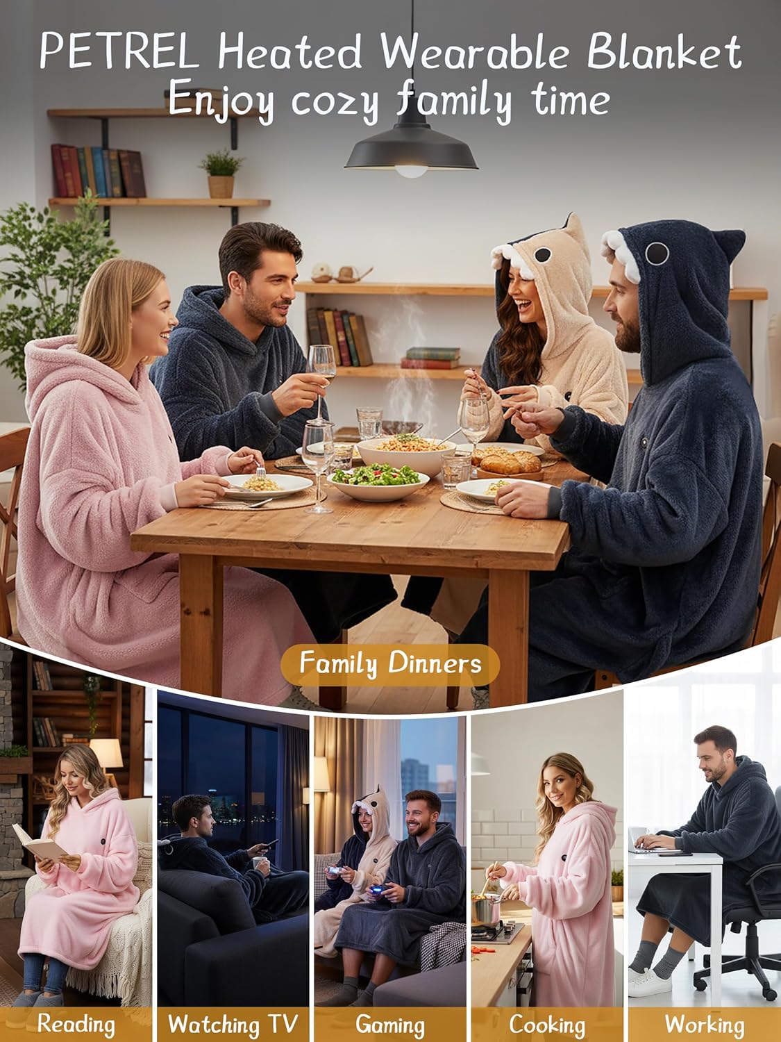 Wearable Heated Blanket Hoodie with 16000 mAh Battery,Cordless Heating Throw,Electric Shawl Robe with Sleeves,Gift for Family - Image 8