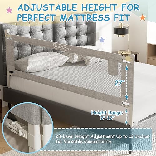 Miniatura 13 de Paquete de 3 rieles de cama para niños pequeños con barra de cabecero, protector de riel de cama de bebé ajustable en altura especialmente diseñado