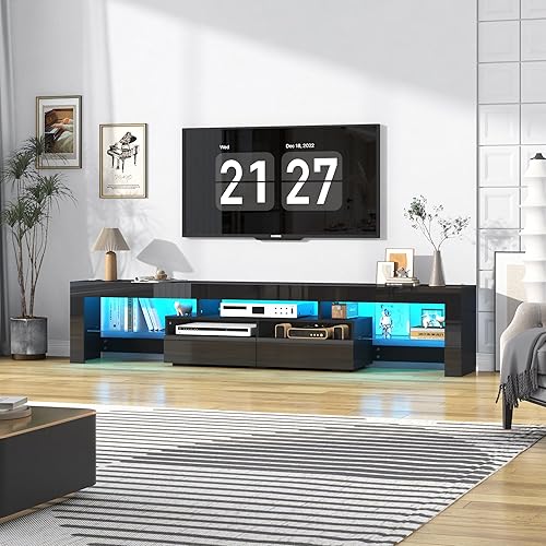 Miniatura 24 de Vinctik 6&Fox Soporte de TV LED de 70 pulgadas para TV de 75/80/85 pulgadas, moderno soporte de TV blanco para sala de estar, centro de