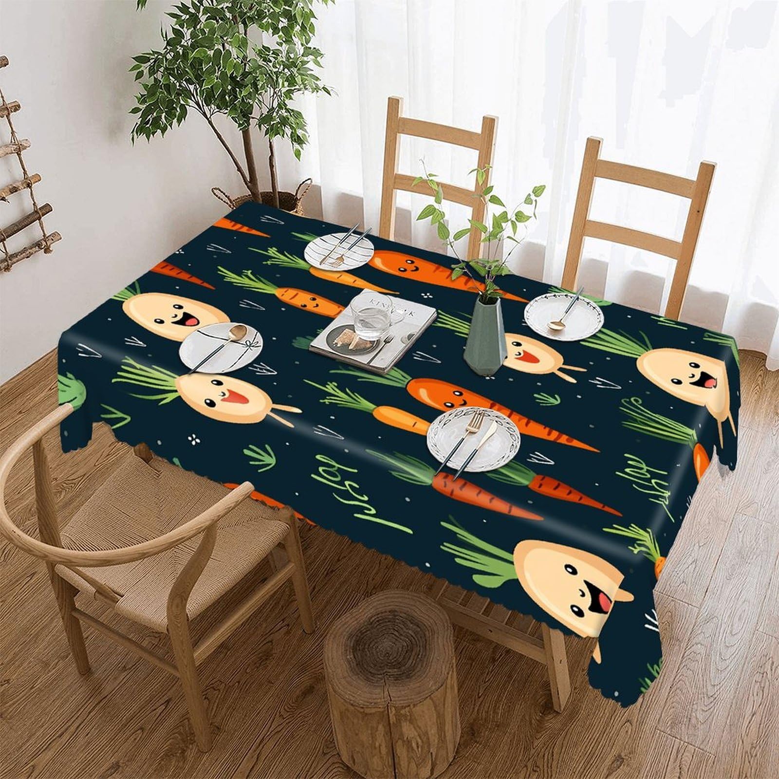 FekiLoot Happy Carrot Tablecloths for Rectangle Tables Wipeable Spillproof Polyester Table Cloth Wrinkle Free Farmhouse Dining Tables Cover Elegant Vintage Decor Tablecover