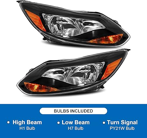 Miniatura 3 de Vomal Conjunto de faros delanteros halógenos para Ford Focus de 4 puertas, sedán, Hatchback, estilo de fábrica (carcasa negra, reflector ámbar)