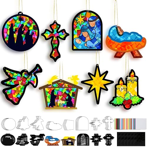 DoubleFill 48 Pcs Christmas Nativity Suncatchers Craft Kits Christian Religious