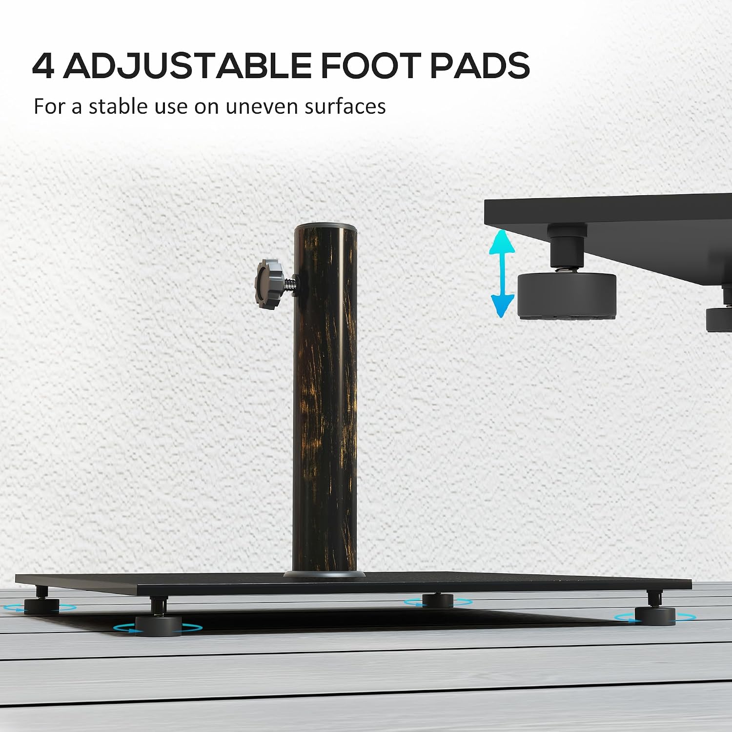 Outsunny Square Patio Umbrella Base, 29 lbs Metal Umbrella Stand Base with Adjustable Foot Pads, Heavy Duty Patio Umbrella Holder for 1.5"/1.9" Umbrella Poles for Outdoor, Lawn, Poolside, Bronze