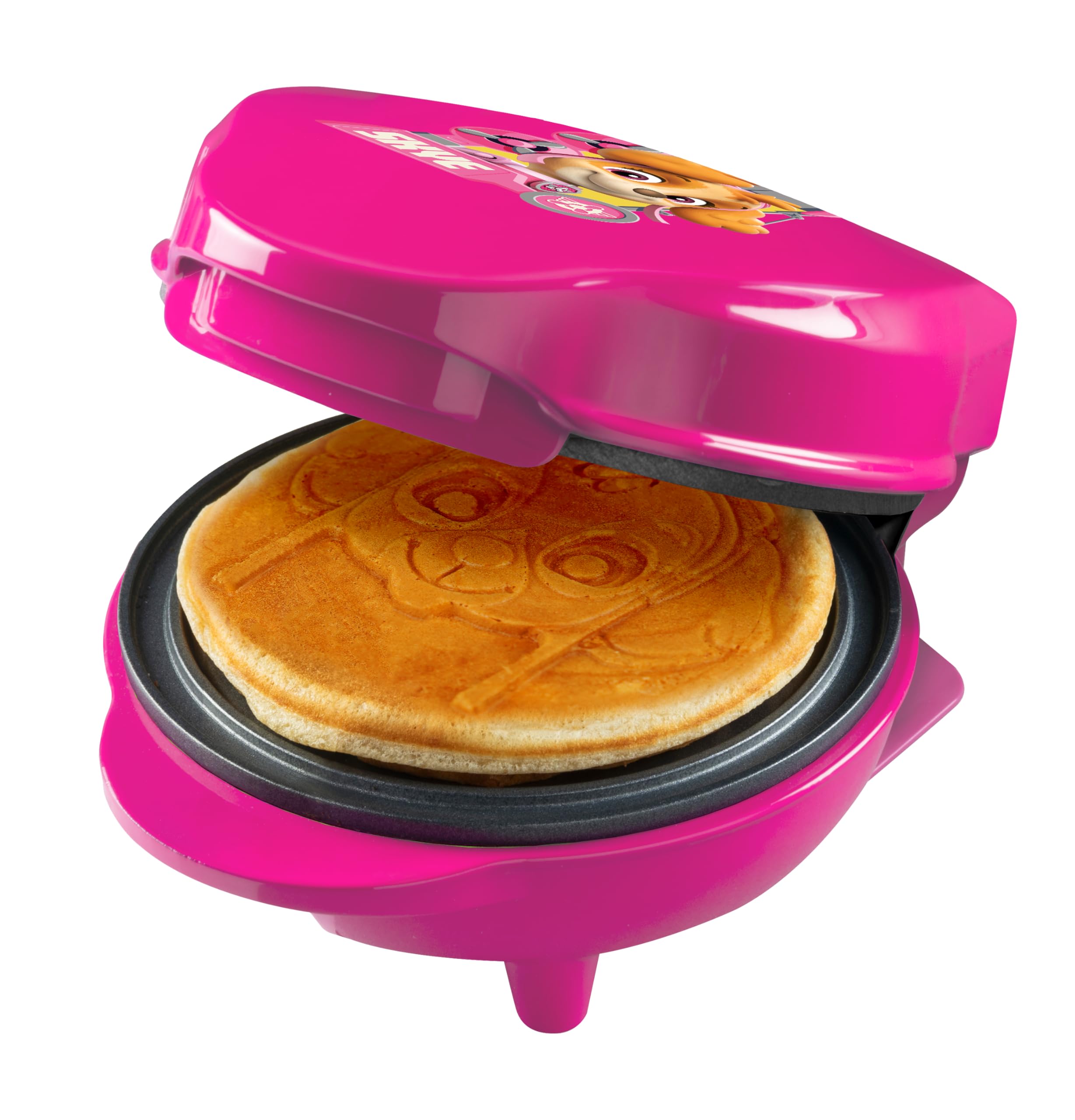 Gofrera de Paw Patrol Mini Gofrera con placa especial "Skye", tamaño gofre: Ø 10 cm, tamaño ideal para niños, para cumpleaños o como regalo, producto oficial de color rosa