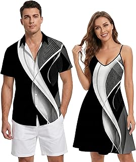 DRESSFO Matchable Couples' Outfit Tropical Leaf Pineapple Print Button-up Shirt Or Strappy Dress