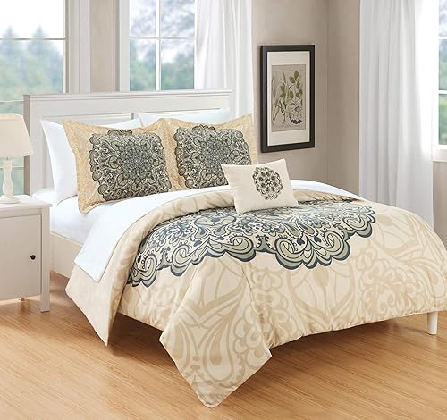 Miniatura 5 de Chic Home Mindy - Juego de funda de edredón reversible de 4 piezas a gran escala, diseño de medallón inspirado en cachemira, fundas de almohada