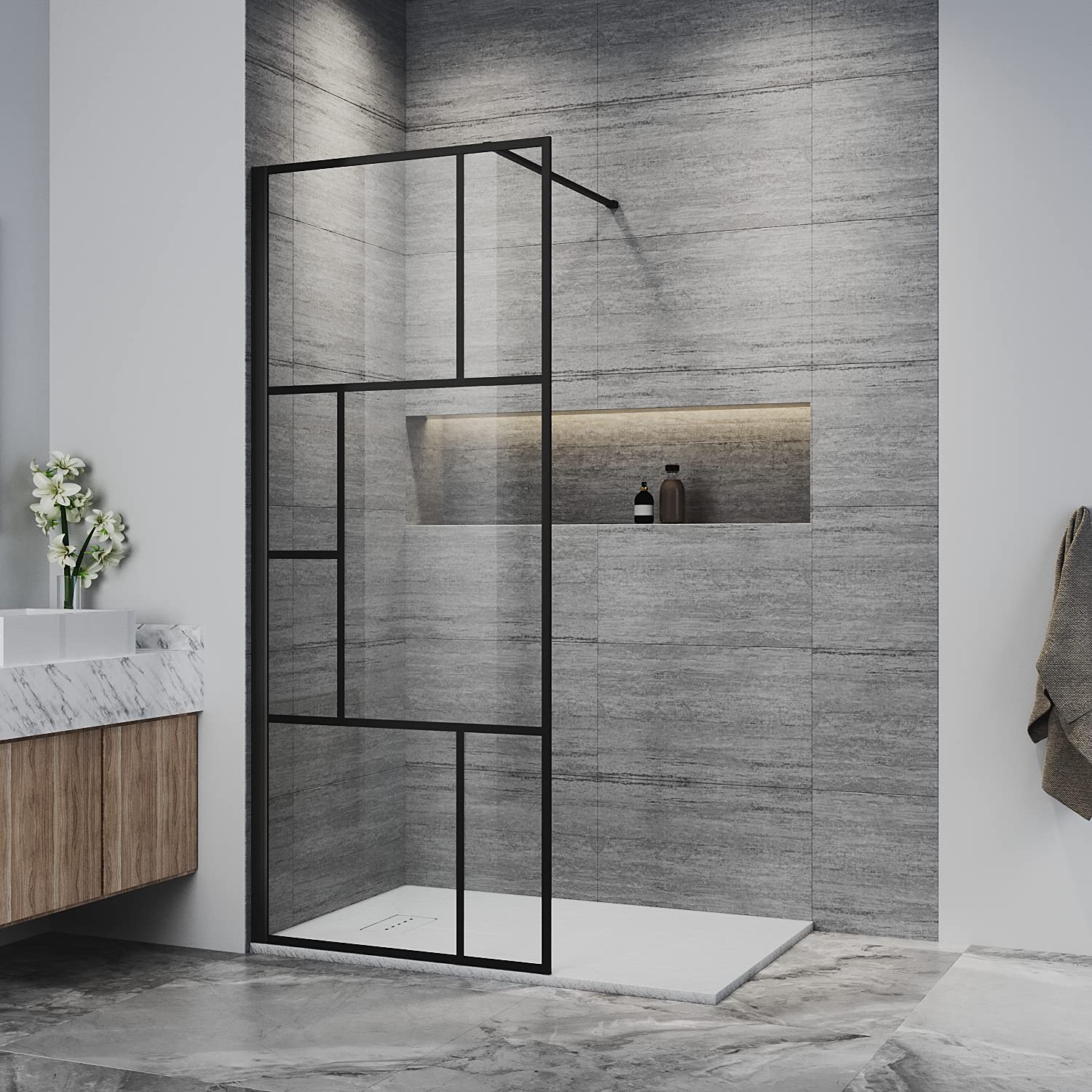 Buy ELEGANT Black Shower Screen for Wet Room Walk in Shower Enclosure with 8mm Safety Tempered Buy ELEGANT Black Shower Screen for Wet Room Walk in Shower Enclosure with 8mm Safety Tempered
