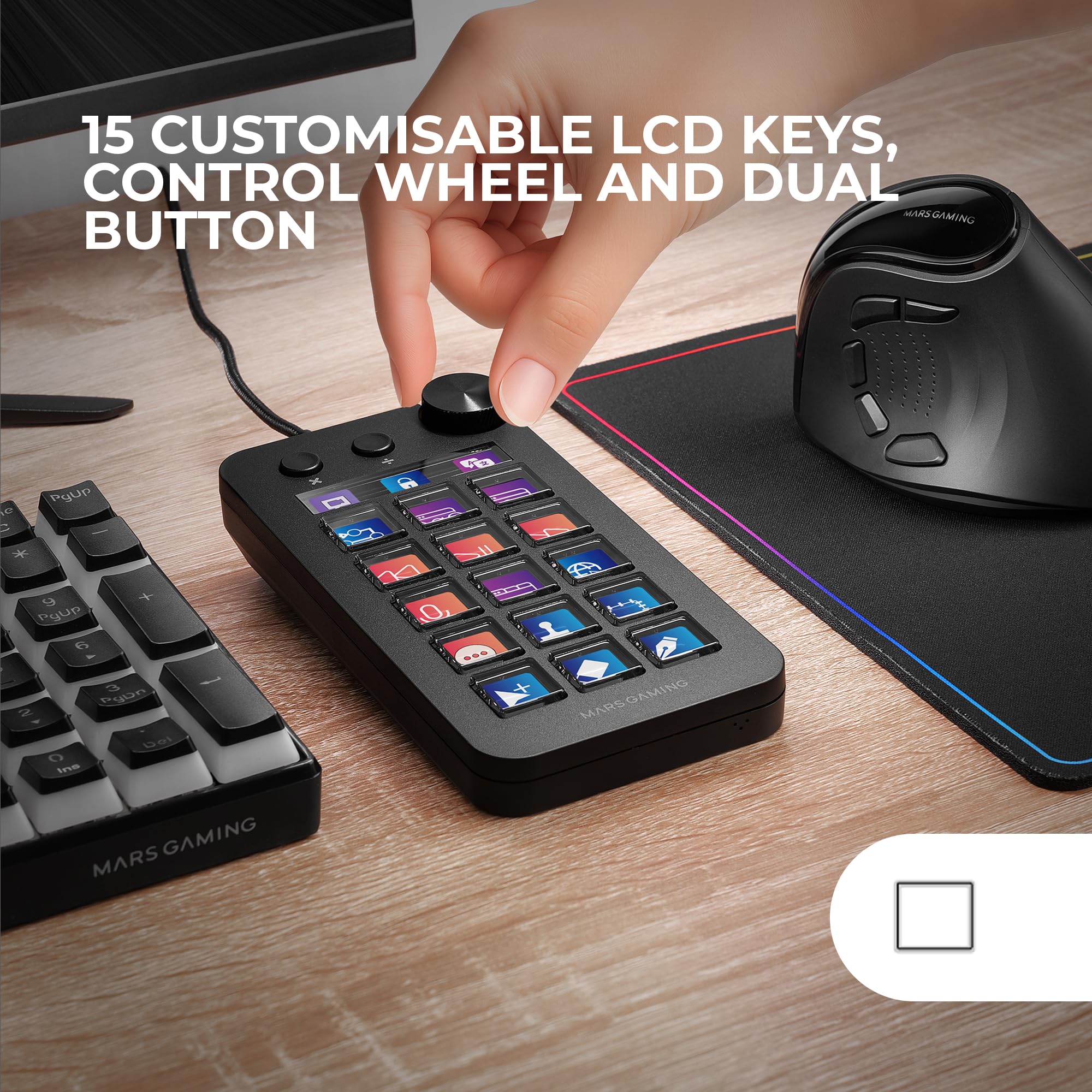 Mars Gaming MSD-Neo Control Deck 15 Teclas LCD Personalizables Negro | 15 Teclas LCD Personalizables, Creación de Atajos y Macros, Pantallas Dinámicas, Software de Control Avanzado