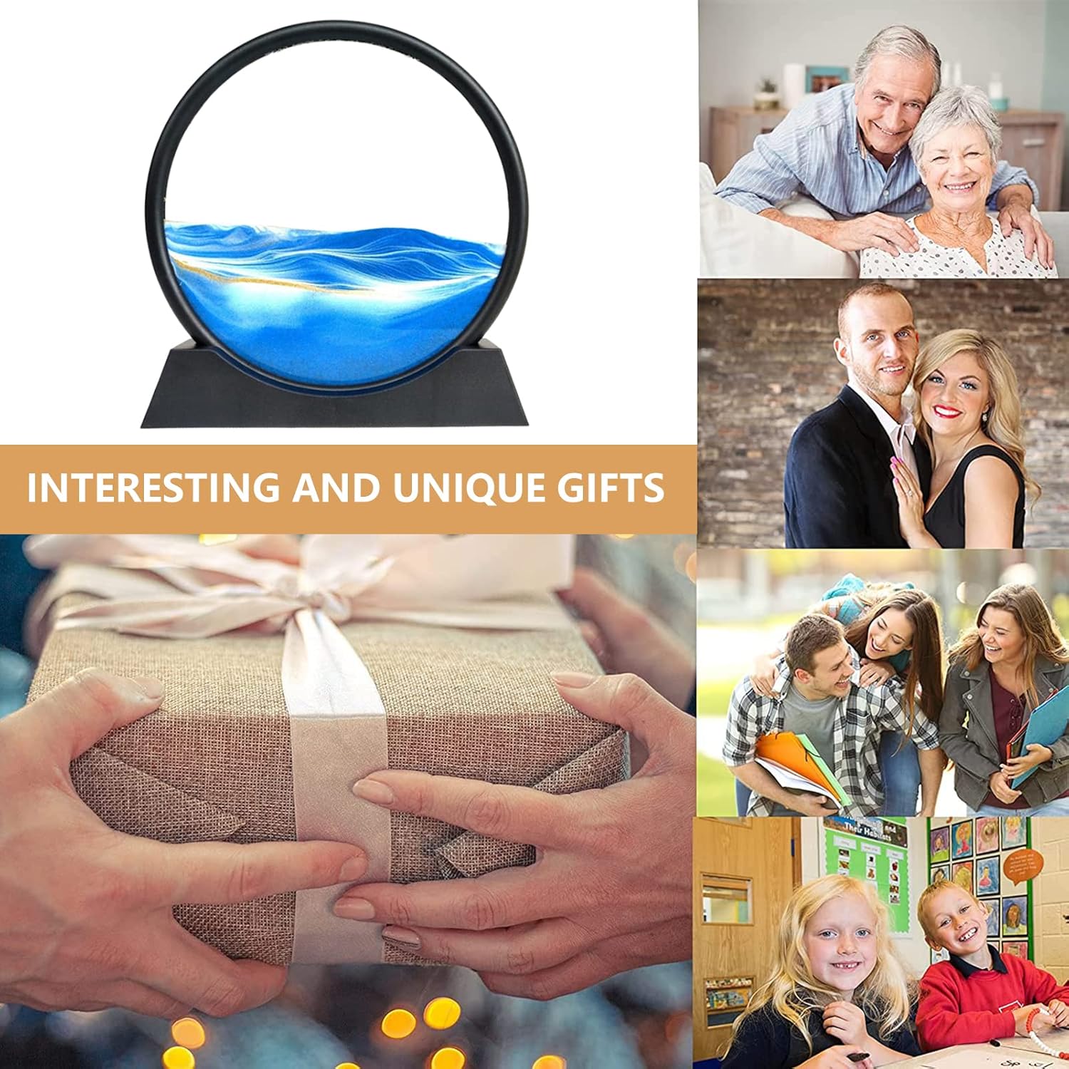 Moving Sand Art Picture Sandscapes, 3D Dynamic Sand Art Liquid Deep Sea Sandscape in Motion Round Glass Display Flowing Sand Frame Desktop Art Toys for Adult Kid Home Decor Office Creative Gift