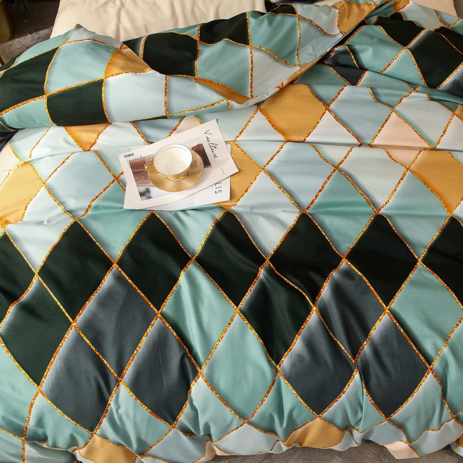 ALEjon "Diseño Geométrico Contemporáneo: Juego de Ropa de Cama Doble, Microfibra, 220 x 240 cm - Incluye Funda Nórdica y 2 Fundas de Almohada