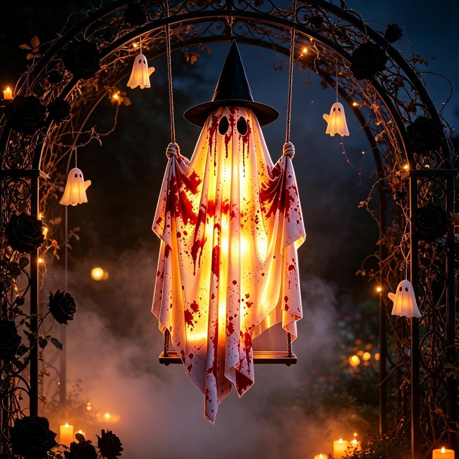 Decorazione Fantasma Halloween Da Esterno Ornamento Luminoso Con | Altalena Fantasma Sospendibile Da Patio per Giardino Portico Cortile Patio Ramo d'Albero Grondaia Festa Casa Appartam