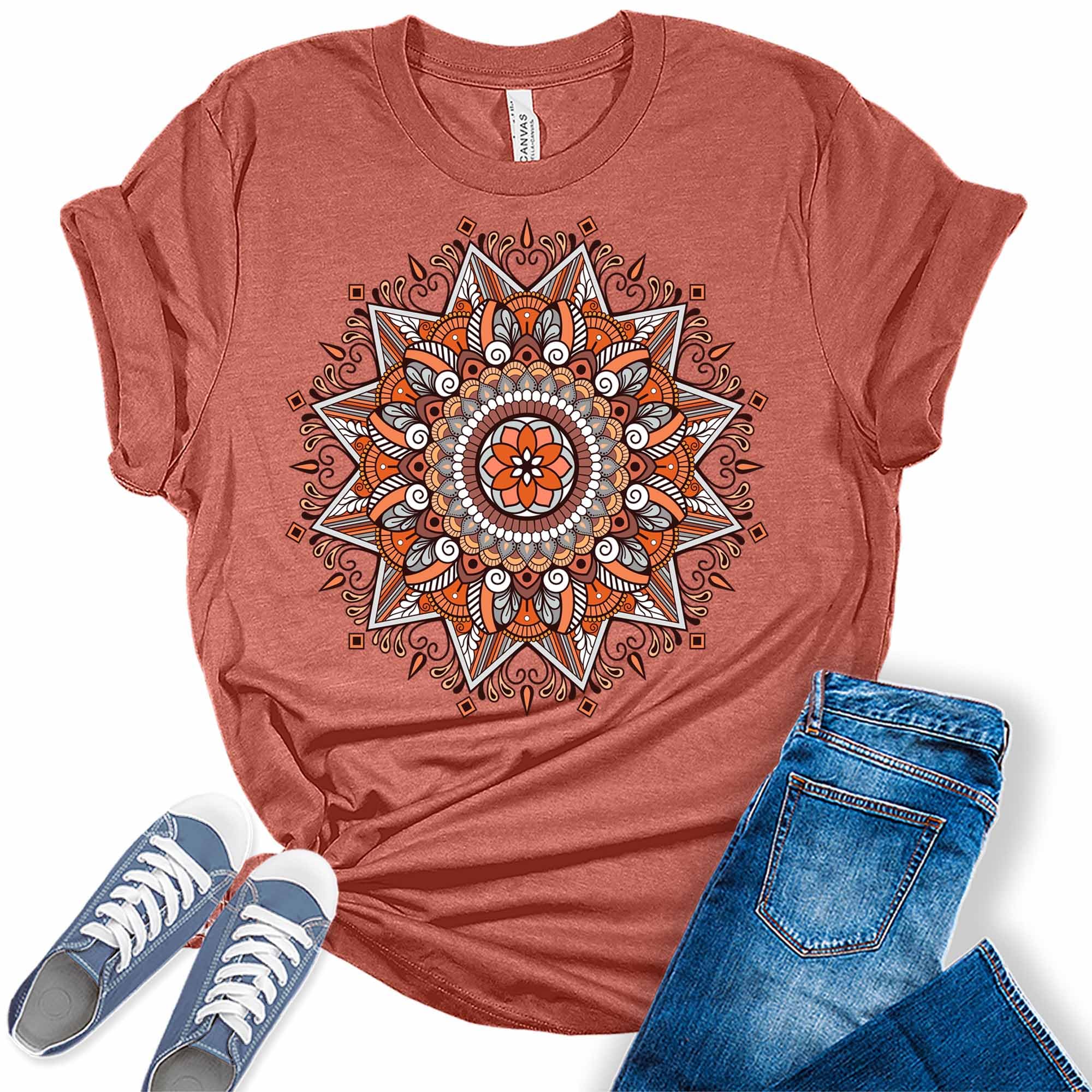 Women's Mandala Shirt Moon T-Shirt Summer Bella Short Sleeve Top Casual Plus Size Graphic Tee