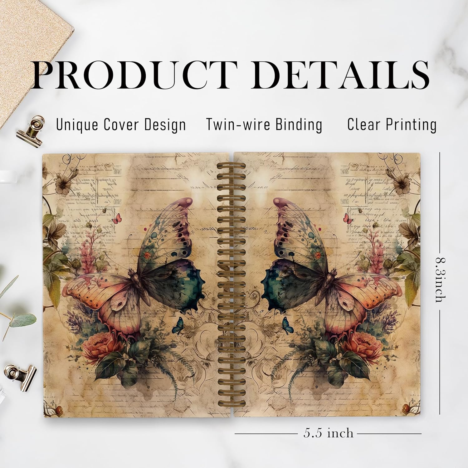 Vintage Butterfly Spiral Notebook, Butterfly Journal, Butterfly Notebook, Butterfly Notebooks for School, Butterfly Floral Office Supplies Gifts for Women Girls Coworkers, 5.5x8.3 Inch - Image 7