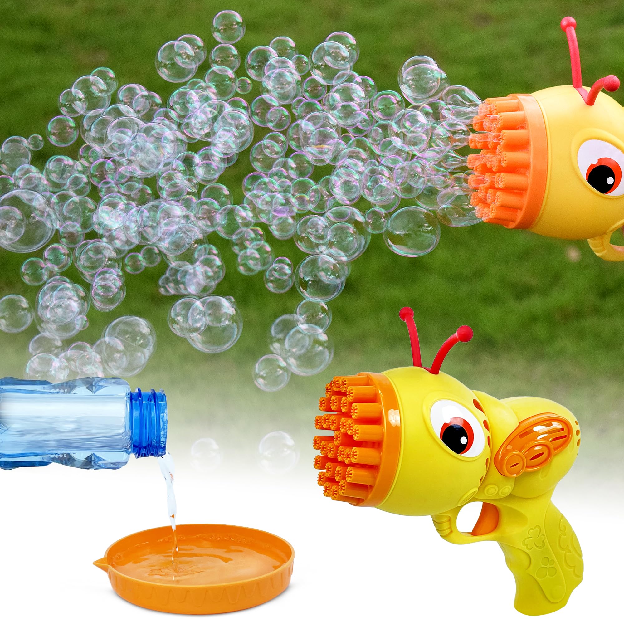Bee Shaped Bubble Machine Gun, 29 Holes Bubble Gun, with 50ML Bubble Solution Bubble Blowing Machine Suitable for Children Summer Outdoor Toys Wedding Party Birthday Gift