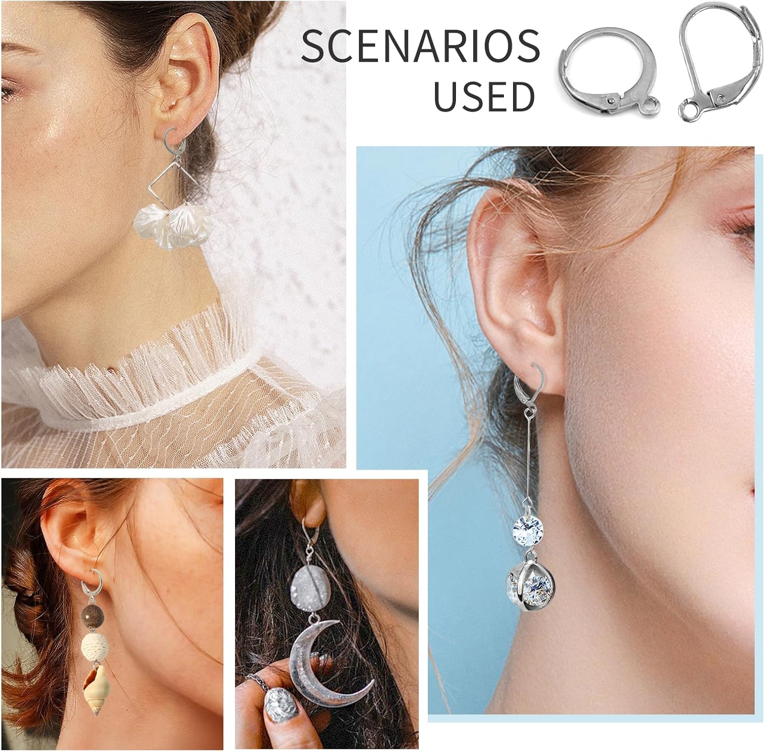 TOAOB 220pcs French Earring Hooks Silver Leverback Ear Wire Kit Stainless Steel Clip Earring Connector with Head Pins and Jump Rings Supplies Jewelry Making Findings - Image 4