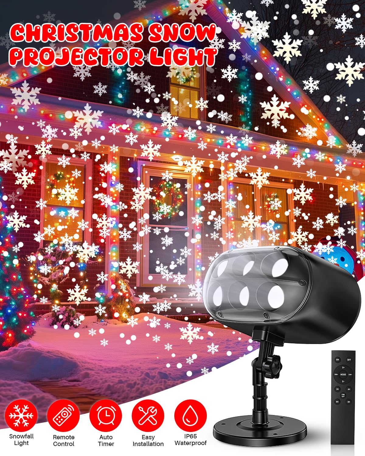 Proiettore di luci natalizie a forma di fiocco di neve, luce LED a forma di neve che cade con telecomando, proiettore di luci dinamiche regolabili per spettacoli di neve, IP65 impermeabile per esterni