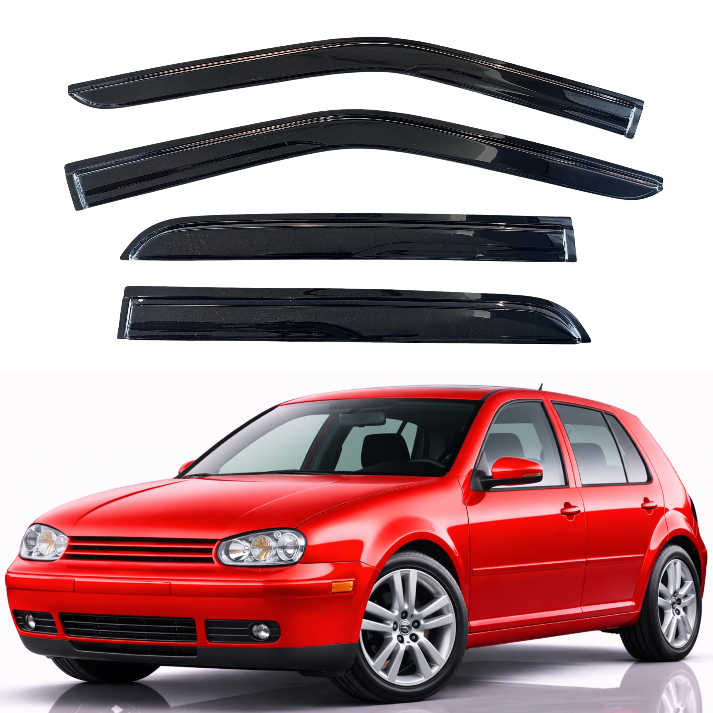 KPY Rain Guards Fit for 1997-2003 Volkswagen Golf, Out-Channel Window Visors Vent Wind Deflectors 4PC, Car Accessories for 97-03 VW Golf (5-Door Only)