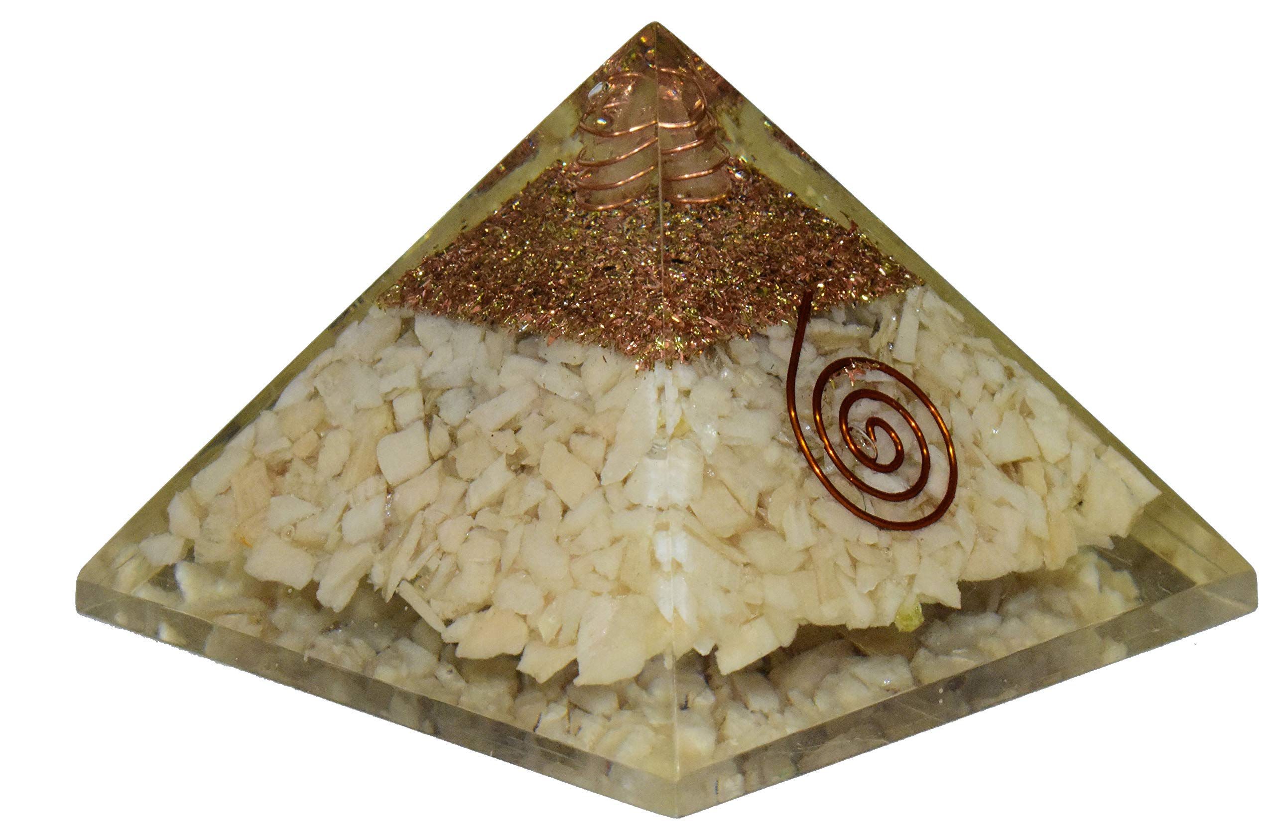 Healings4u Orgone Pyramid Cream Moonstone Size 2-2.5 inch Natural Reiki Healing Meditation Orgonite Pyramid