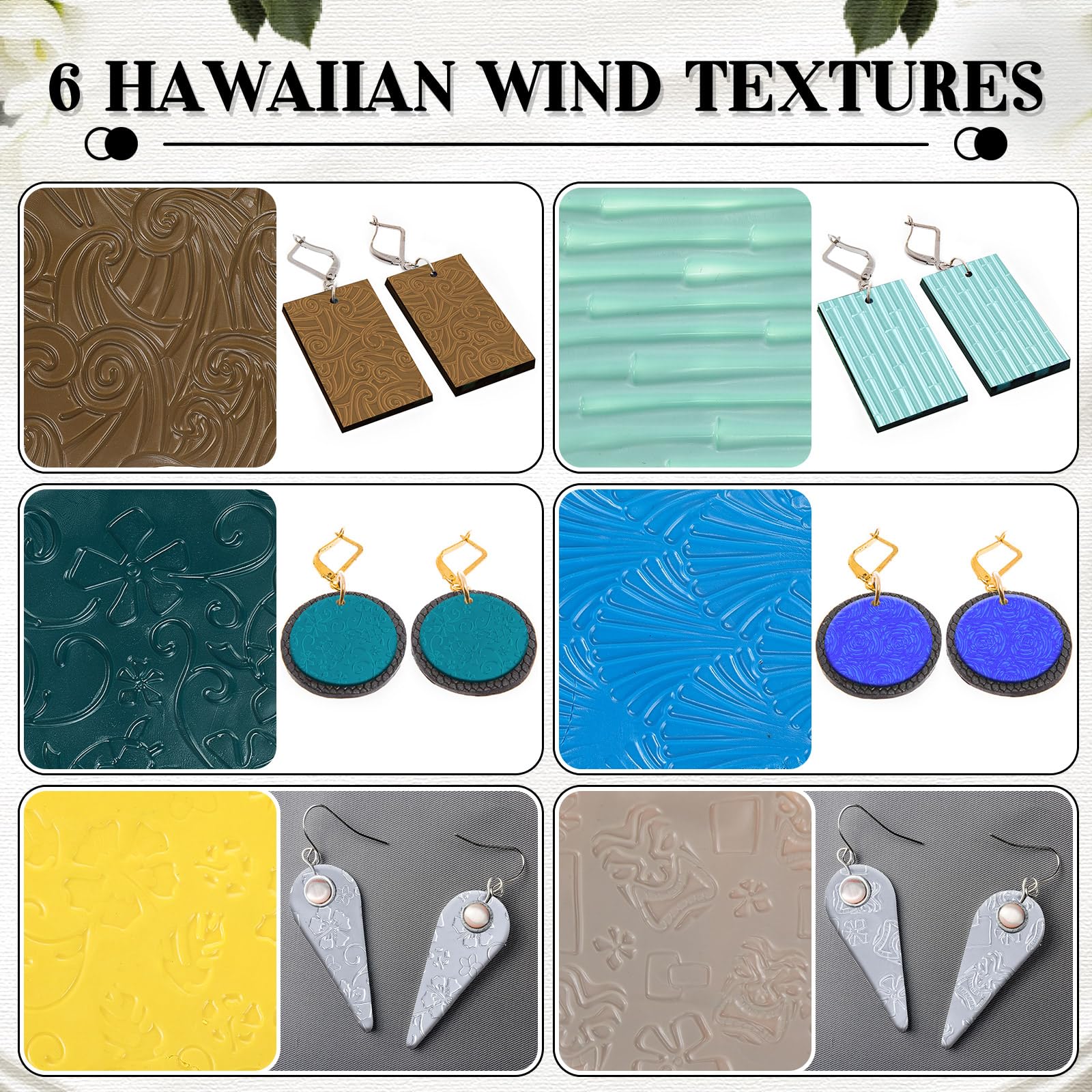 XunYee 23 piezas de hojas de textura de arcilla polimérica, textura de arcilla bohemia, alfombrillas de textura para arcilla polimérica, herramientas de textura para arcilla, cerámica, aretes,