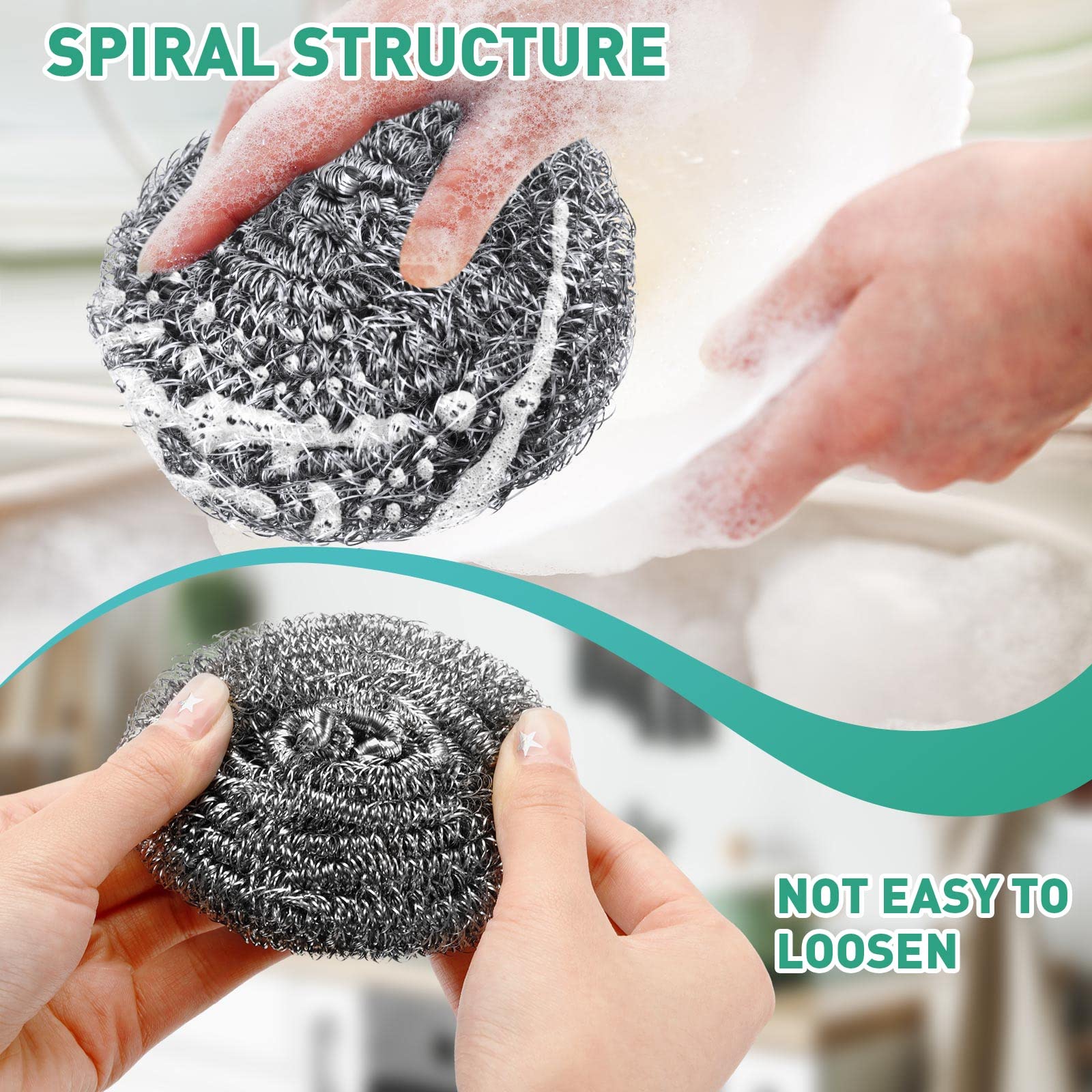 Roshtia 100 estropajos de acero inoxidable a granel para limpiar platos, esponja de acero inoxidable de 30 g, esponja redonda de acero inoxidable, depurador de platos para limpiar cocina, baño, hogar