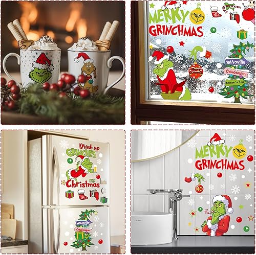 Miniatura 3 de Humdax Adhesivos de Navidad para ventana, 153 calcomanías de Navidad, reutilizables, autoadhesivas, decoración de ventana de Navidad, 9 hojas de